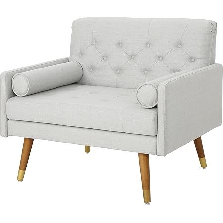 Christopher Knight Home Nour Fabric Mid-Century Modern Club Chair, Light Gray, Natural, 38.25D x 30.5W x 33H in