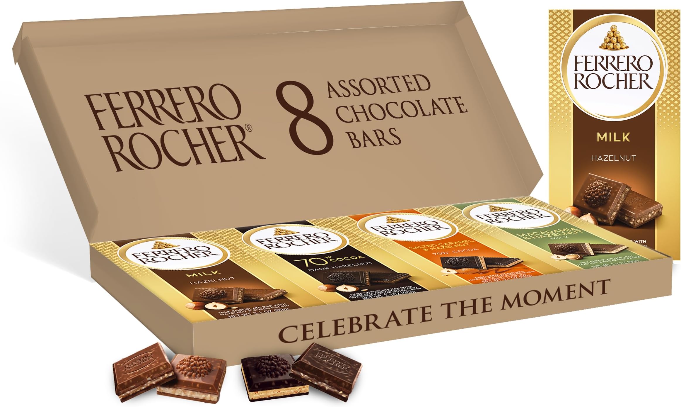 Ferrero Rocher Premium Chocolate Bars, 8 Count Variety Pack, Individually Wrapped, 3.1 oz Each