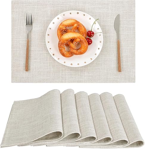 Miniatura 17 de SHACOS Juego de 4 manteles individuales de tela tejida, resistentes al calor, antideslizantes, lavables, de doble capa, manteles individuales Gris