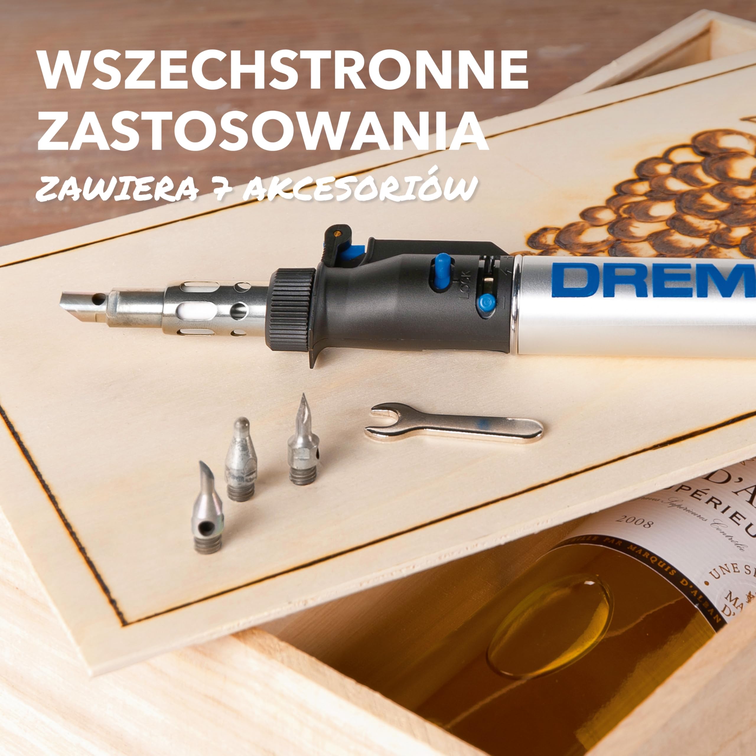 Bezprzewodowa lutownica Dremel Versatip 2000 - zestaw do lutowania gazem butanowym z 7 wymiennymi grotami do spawania, wypalania drewna, pirografii, wyrobu biżuterii oraz prac artystycznych