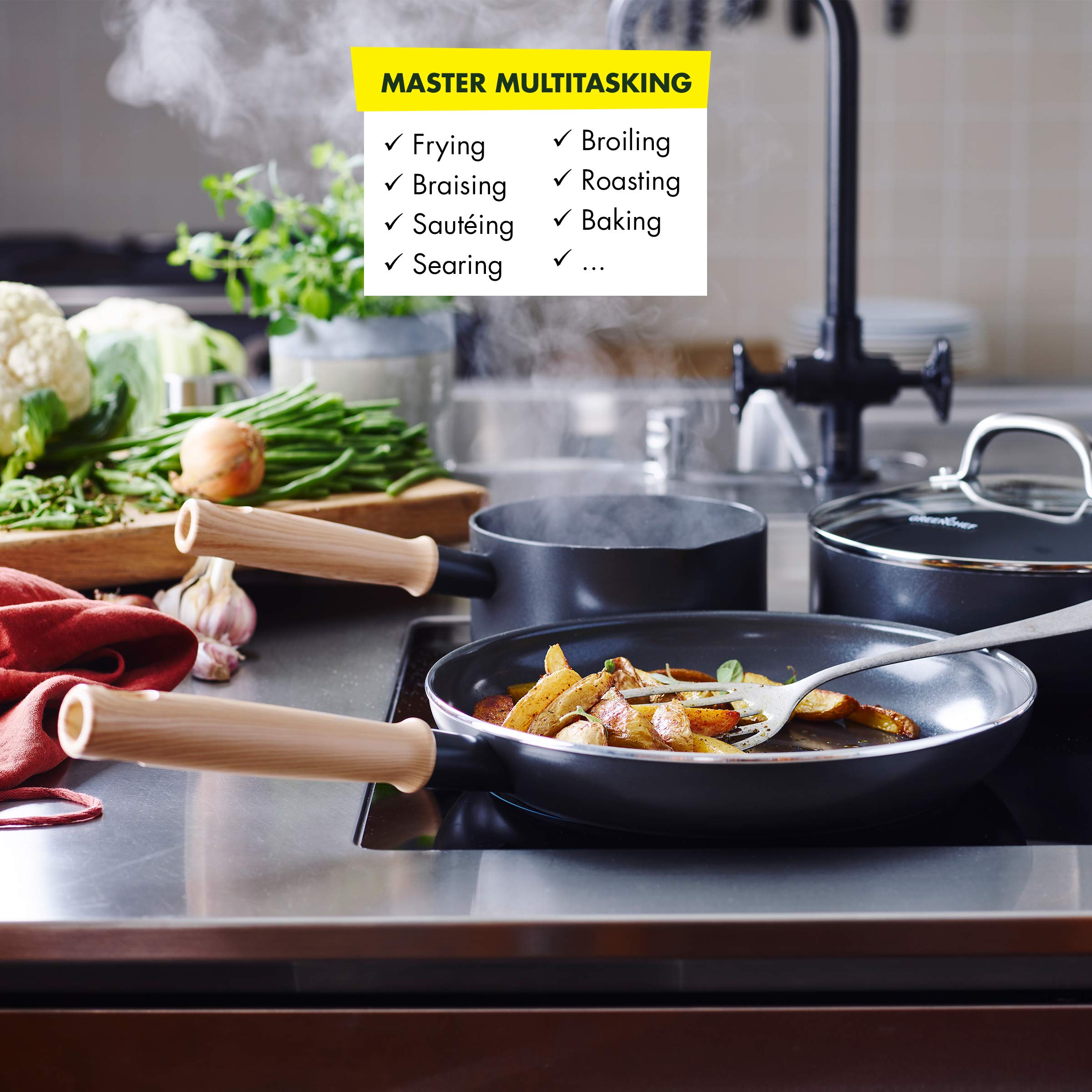 GreenPan Hudson Healthy Ceramic Nonstick, 1.75QT Saucepan Pot, Wood