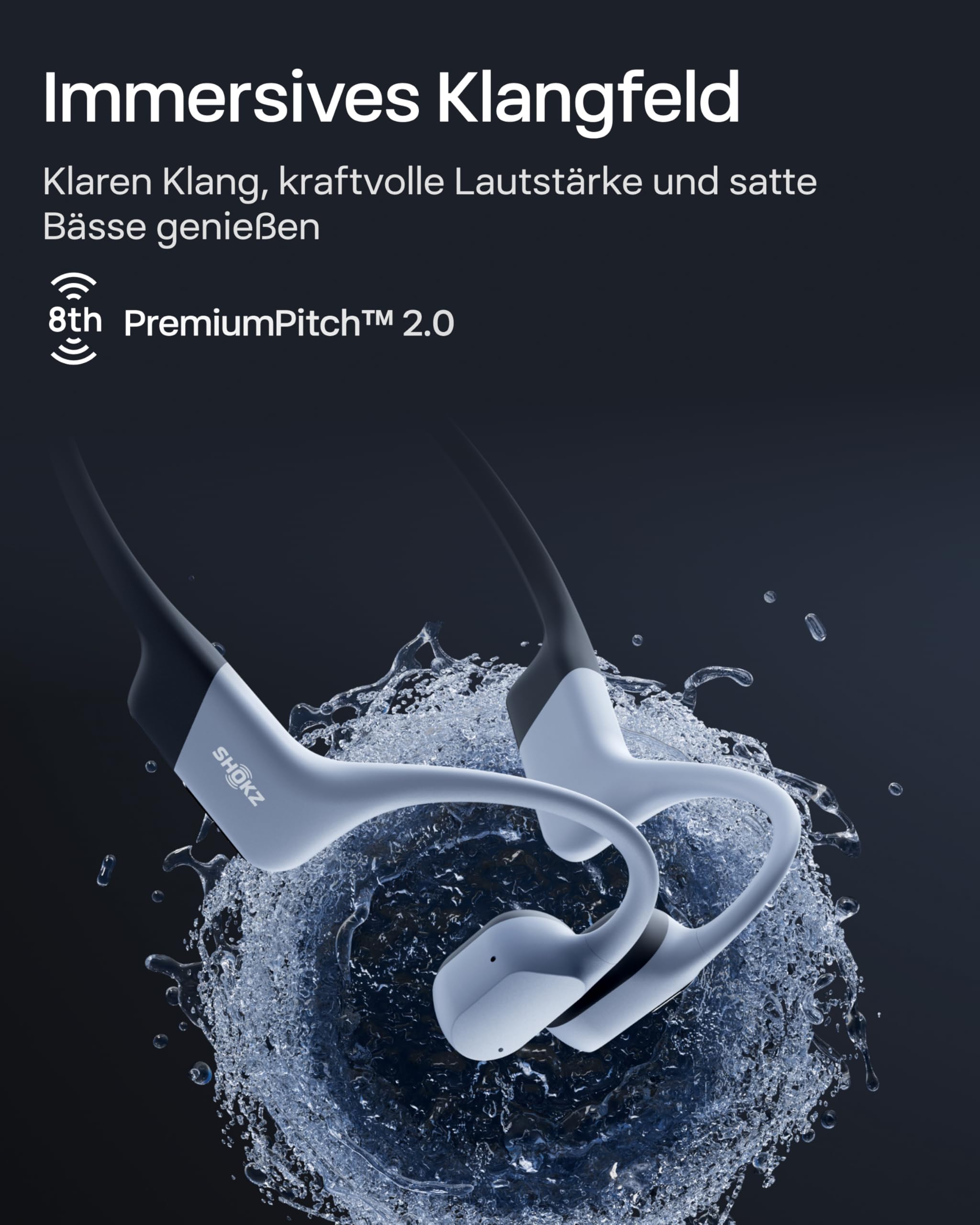 SHOKZ OpenSwim Pro Knochenschall Schwimmen Kopfhörer, IP68 Wasserdicht, 32GB MP3 Player, Bluetooth 5.4 Sport Kopfhörer Bluetooth mit Mikros, 9 Std Wiedergabe, Kabellos Aufladen, Schwimmen Laufen-Grau