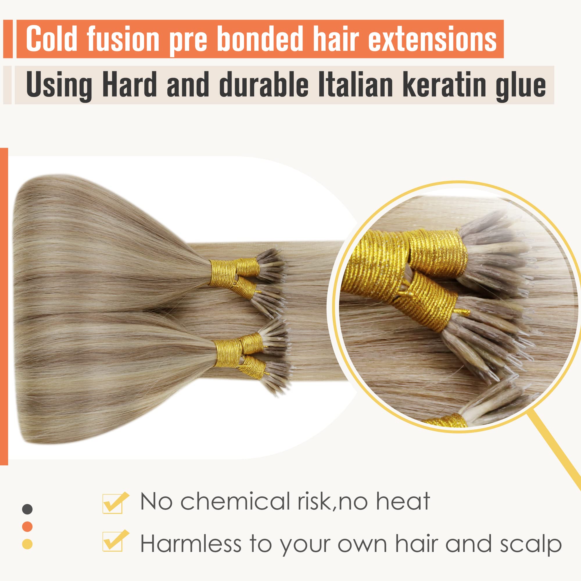 LaaVoo Nano Hair Extensions Real Human Hair Blonde Nano Beads Hair Extensions 22 Inch Highlight Golden Blonde Invisible Nano Ring Straight Remy Hair 50g 50s #16/22 - Image 3