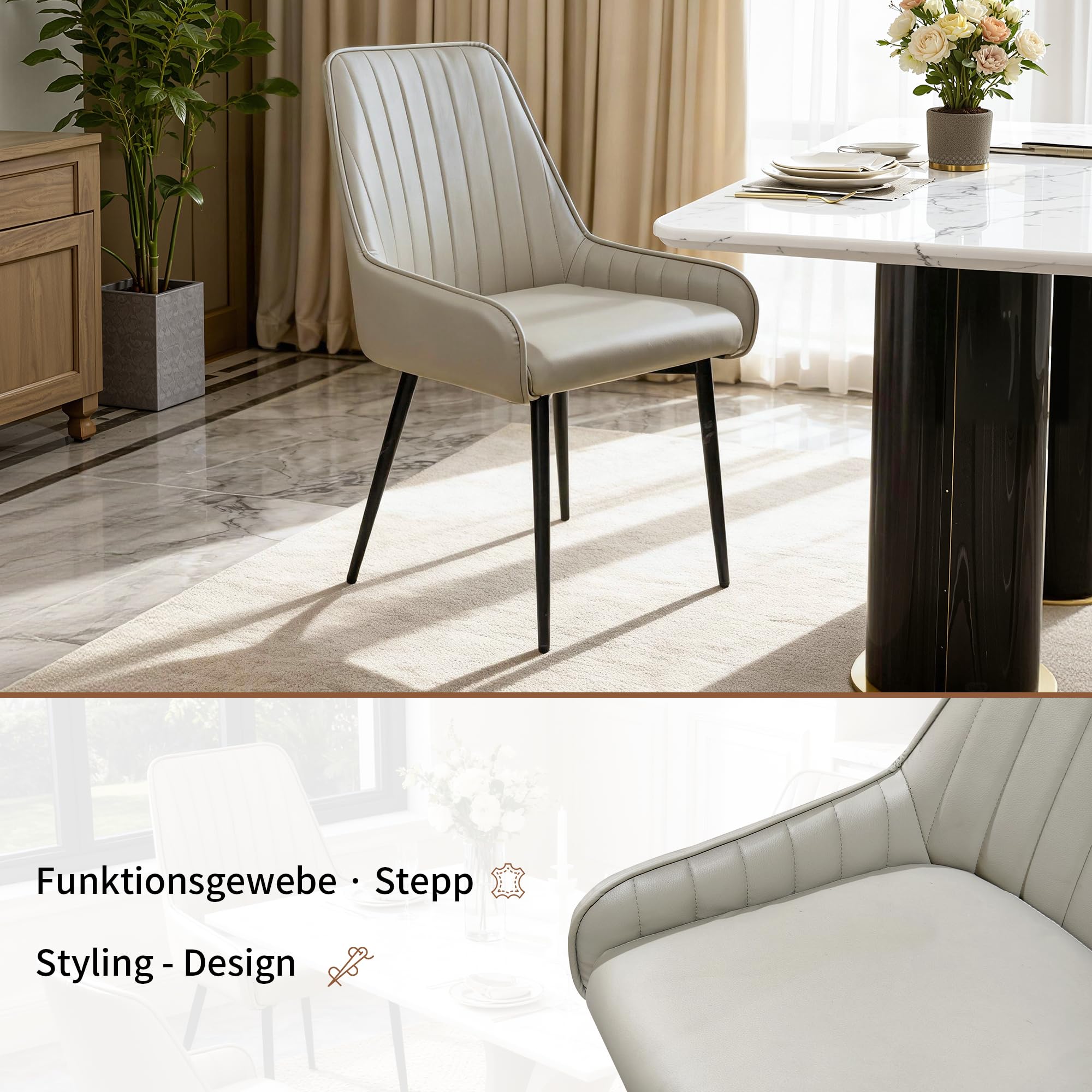 BonVache 6er Set Esszimmerstühle, Kunstleder Polsterstuhl Armlehnenstuhl Stühle, Küchenstuhl mit Rückenlehne, Armlehnenstuhl mit Metallbeinen, Sessel für Esszimmer, Wohnzimmer, Taupe