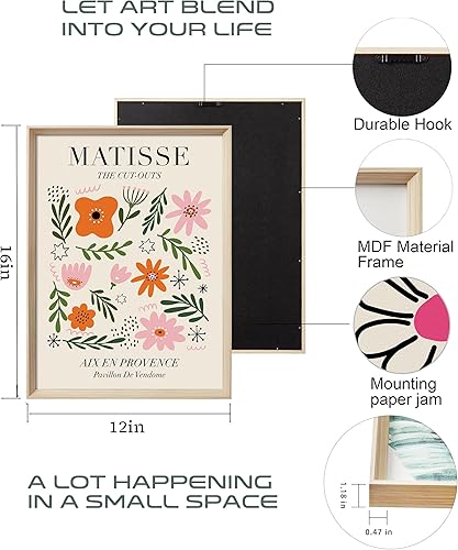 Miniatura 2 de UPWOIGH Arte de pared enmarcado, lienzo abstracto de Henri Matisse de 12 x 16 pulgadas, marco de madera de 12 x 16 pulgadas, decoración de pared de