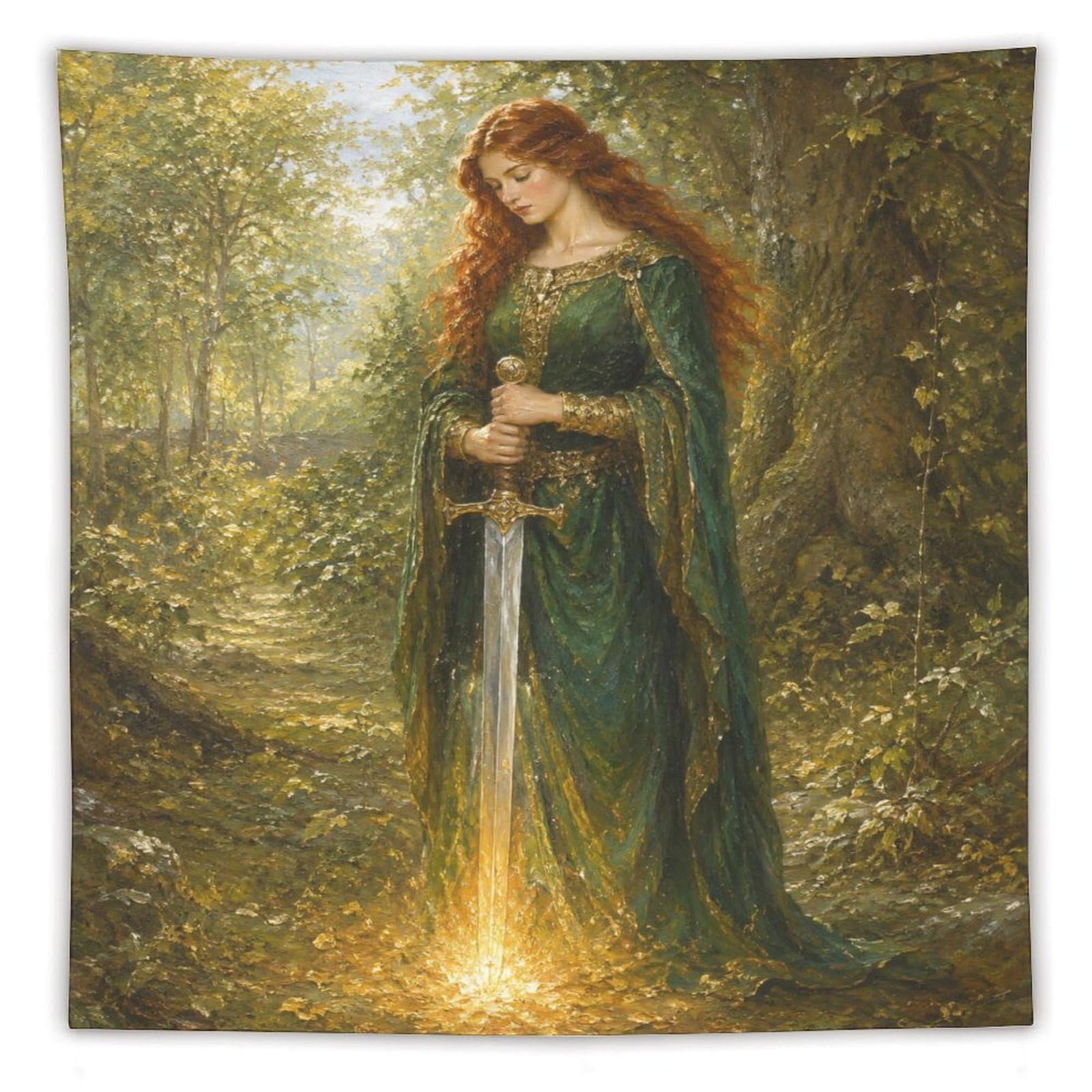 H3B8U2Y5 Woman with Glowing Sword Wall Tapestry, Surrealist, Room Divider