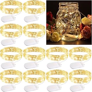 12 Pack Fairy Lights Battery Operated,7ft 20LED Mini String Lights,Copper Wire Firefly Starry Lights,Fairy String Lights Waterproof,Mason Jar Lights For DIY Wedding Party Bedroom Christmas(Warm White)