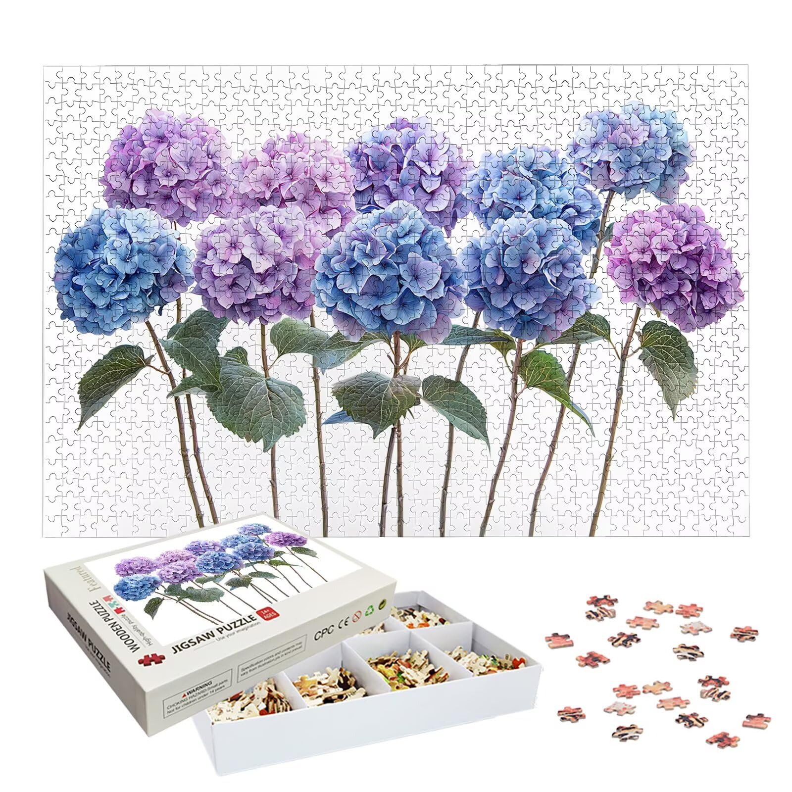 Puzzle 1500 Pezzi per Adulti Bambini, Puzzle Fiore in Legno per Adulti, Puzzles Ortensia Impegnativi, Giochi Educativo per Famiglie, Rompecapo con Scatola per Decorazioni Casa, Regalo Donna, -9060