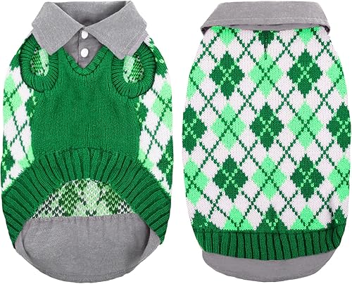 Miniatura 3 de ASENKU Suéter cálido para perro, suéter de punto para cachorros, suéter de invierno suave para perros pequeños, traje de cuello alto a cuadros,