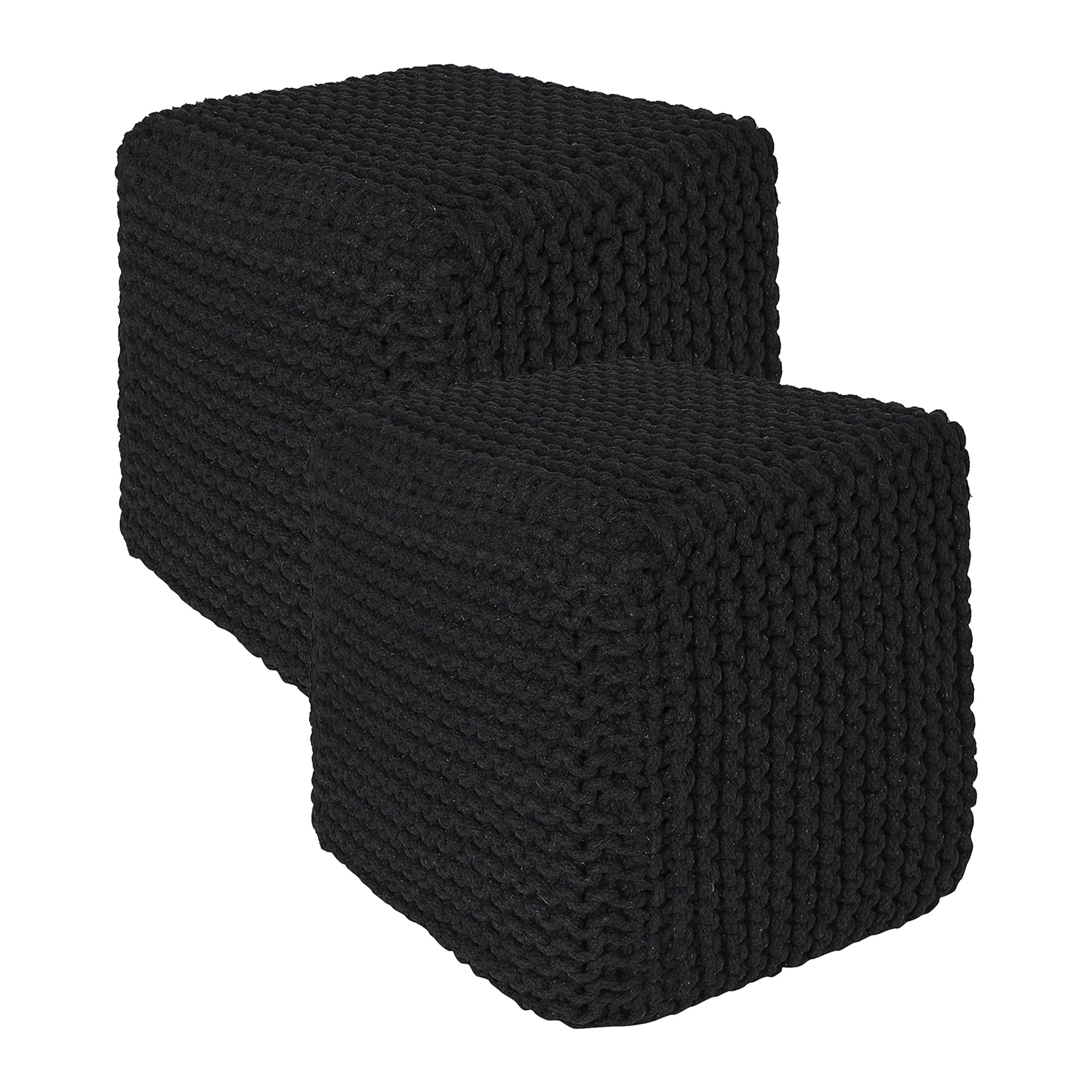 REDEARTH · Cube Pouf Foot Stool Ottoman - Hand Knitted Poof - Cord Boho Pouffe - Home Décor - Stuffed Footrest for Living Room - Bedroom - Covered