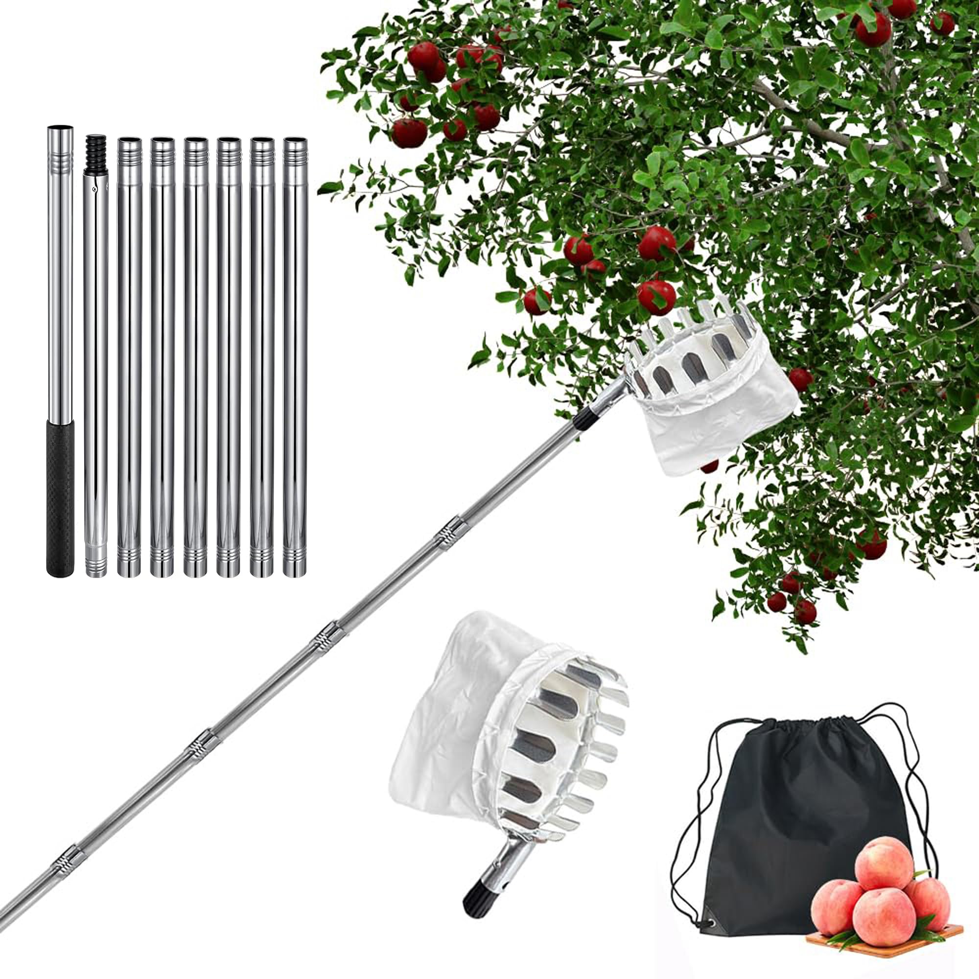 Jiahuade Recogedor de Frutas Telescopico,Cesta Recogedora de Manzanas,Recoge Frutas Altuna,Recoge Frutas,Recogedor de Frutas,Recoge Frutas Telescopico,Recoge Frutas de árboles (3.2M)