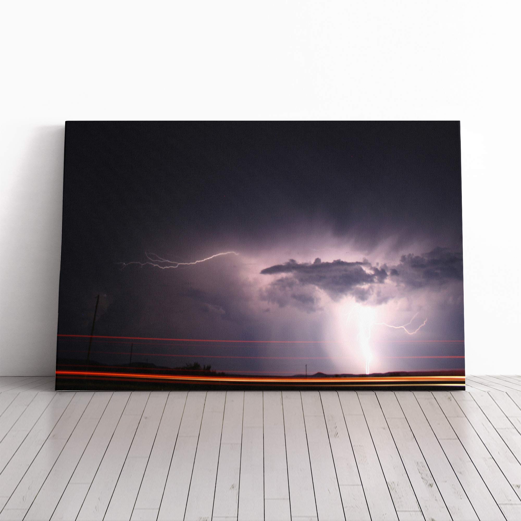 Landscape Lightening Storm Canvas Print | Gallery Wrapped 30mm Frame Wall Art | 20x14 inches | Ready to Hang | Modern Landscape Picture | Living Room Bedroom Lounge Office