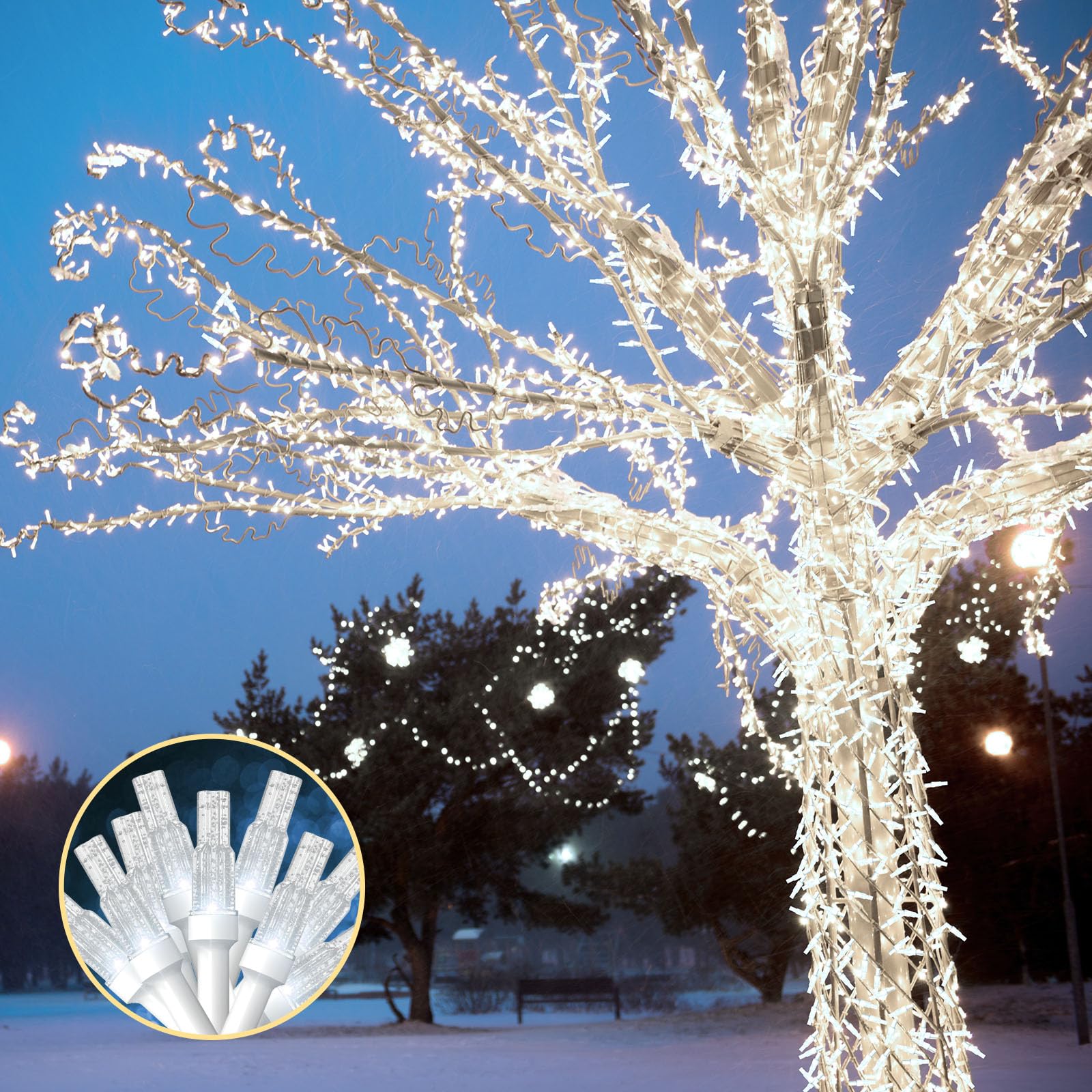 Lichterkette Außen 100M 800LED,Lichterkette Außen mit Strom,8 Modi,LED Lichterkette mit Fernbedienung Timer für Hochzeit Garten,10M Anschlusskabel(Weiß)