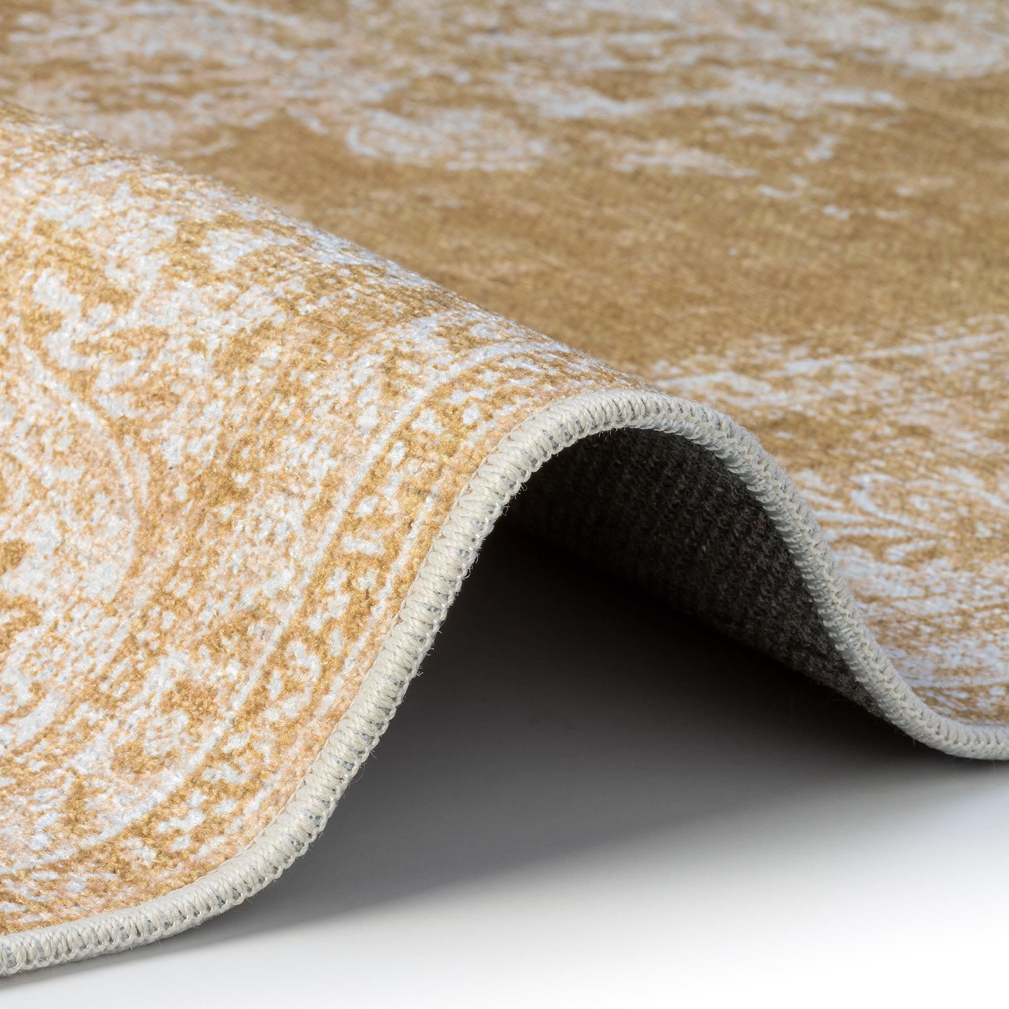 TESSO LIVING Vintage Teppich – 120 x 160 cm Gelb – Waschbar & rutschfest – Kurzflor, Faltbar – Pflegeleichter Wohnteppich