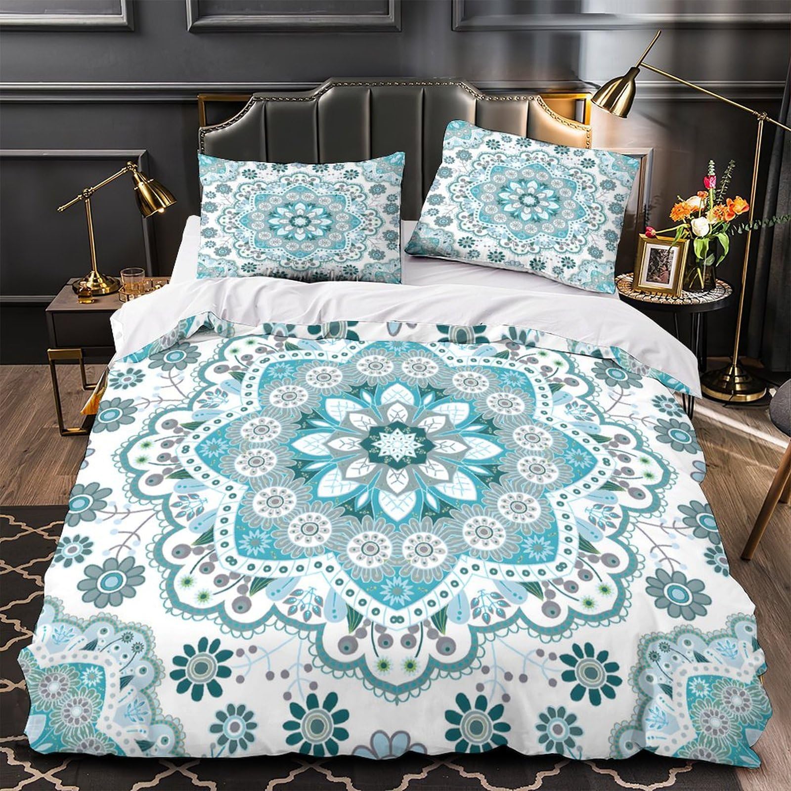 Parure de lit bohème imprimée pour chambre d'enfant et adolescent style mandala