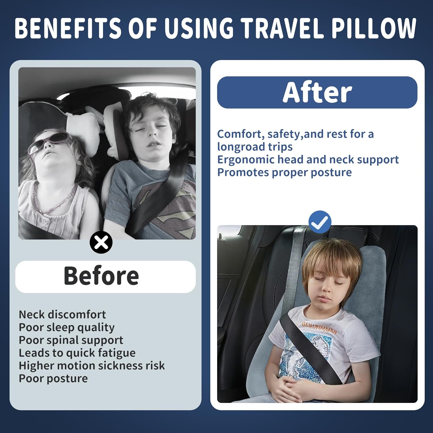 Car Pillow for Kids, Car Pillow, Travel Pillow Cushion for Car and Adults, Support Head and Neck on Road Trips, Grey - Image 3
