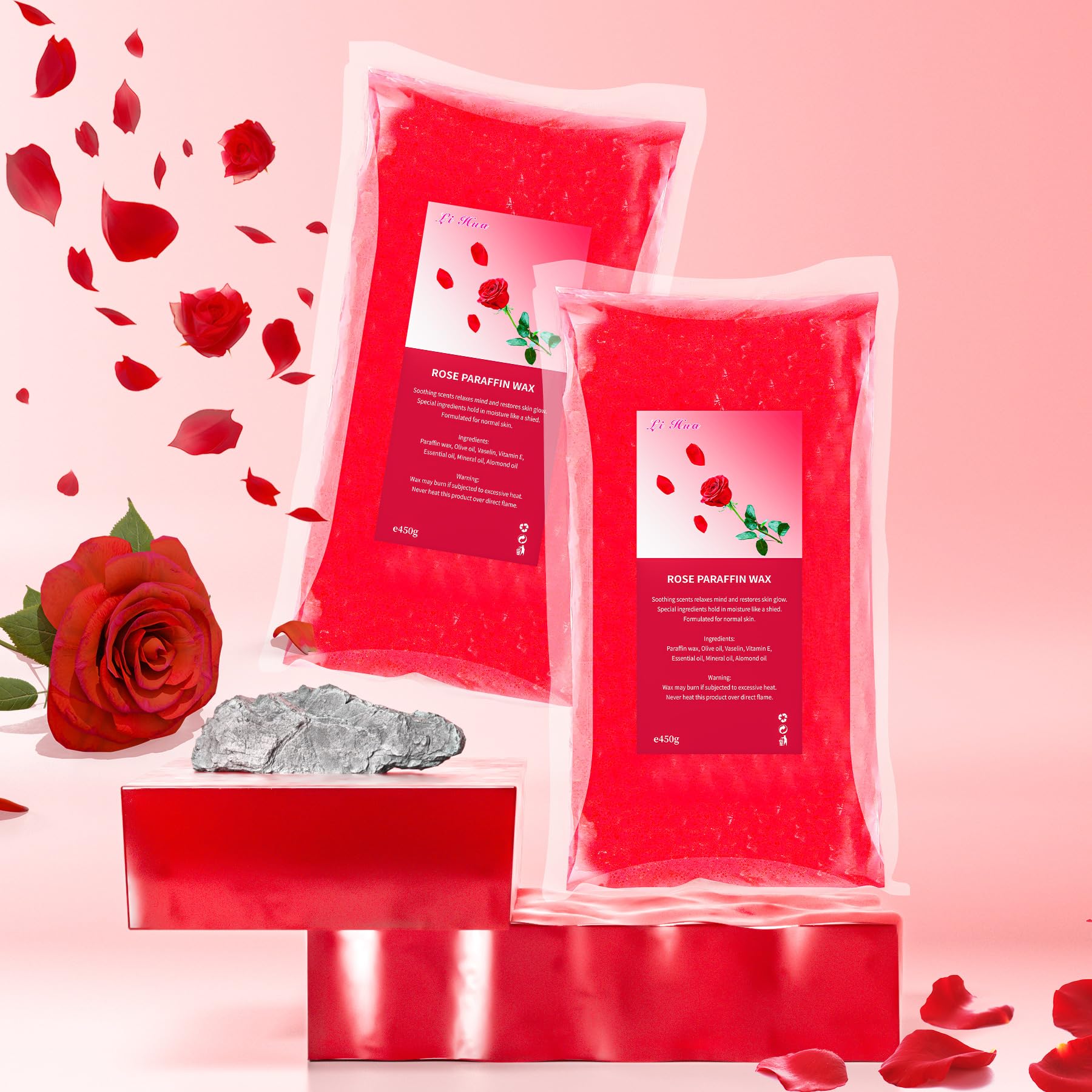 Wosk parafinowy, 6 sztuk, 2700 g, różowe uzupełnienie, bloki parafinowe do kąpieli parafinowych, dłoni i stóp, łagodzi zmęczenie mięśni, nawilża i odżywia