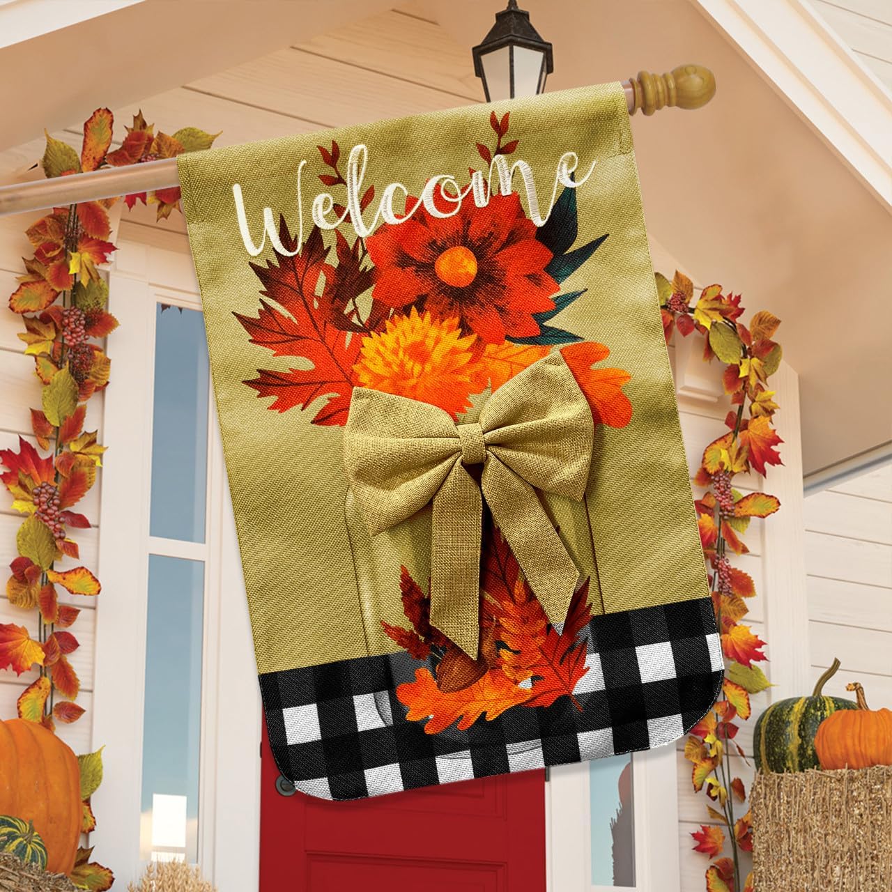Briarwood Lane Fall Floral Mason Jar Burlap House Flag