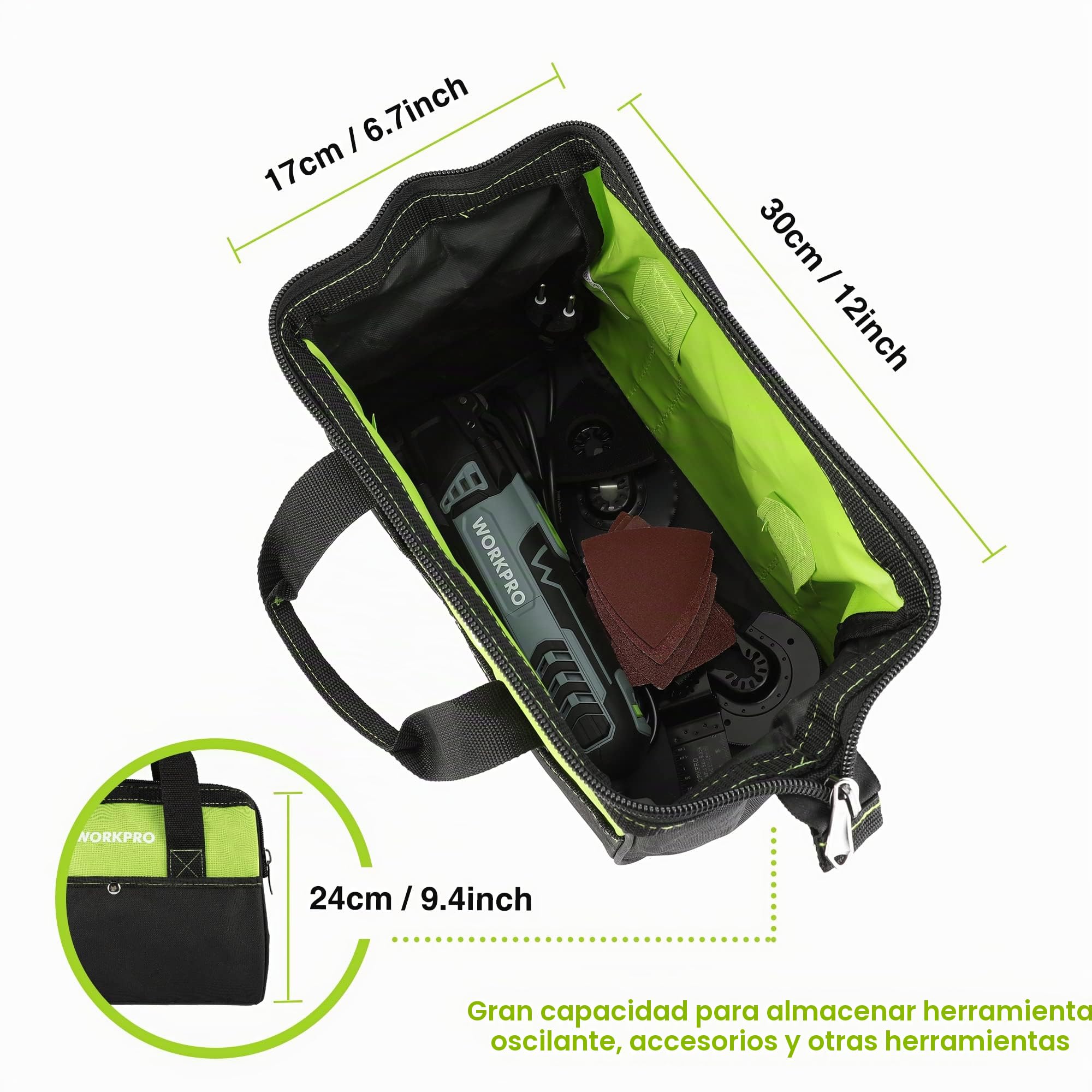 WORKPRO - Herramienta multifunción oscilante, 300 W, 7 velocidades ajustables, 17 accesorios, ángulo de oscilación de 3°, mecanismo de cambio rápido de hoja para aserrar, raspar, moldear, pulir