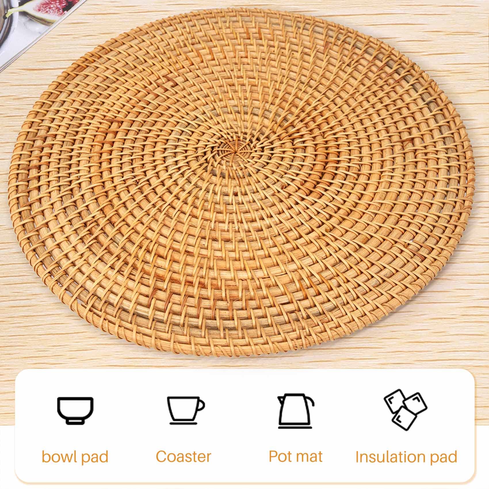 Eleqldwen Handwoven Rattan Placemats,Round Wicker Table Mats, Natural Woven Placemats for Dinner Table,Heat Mats - Image 4