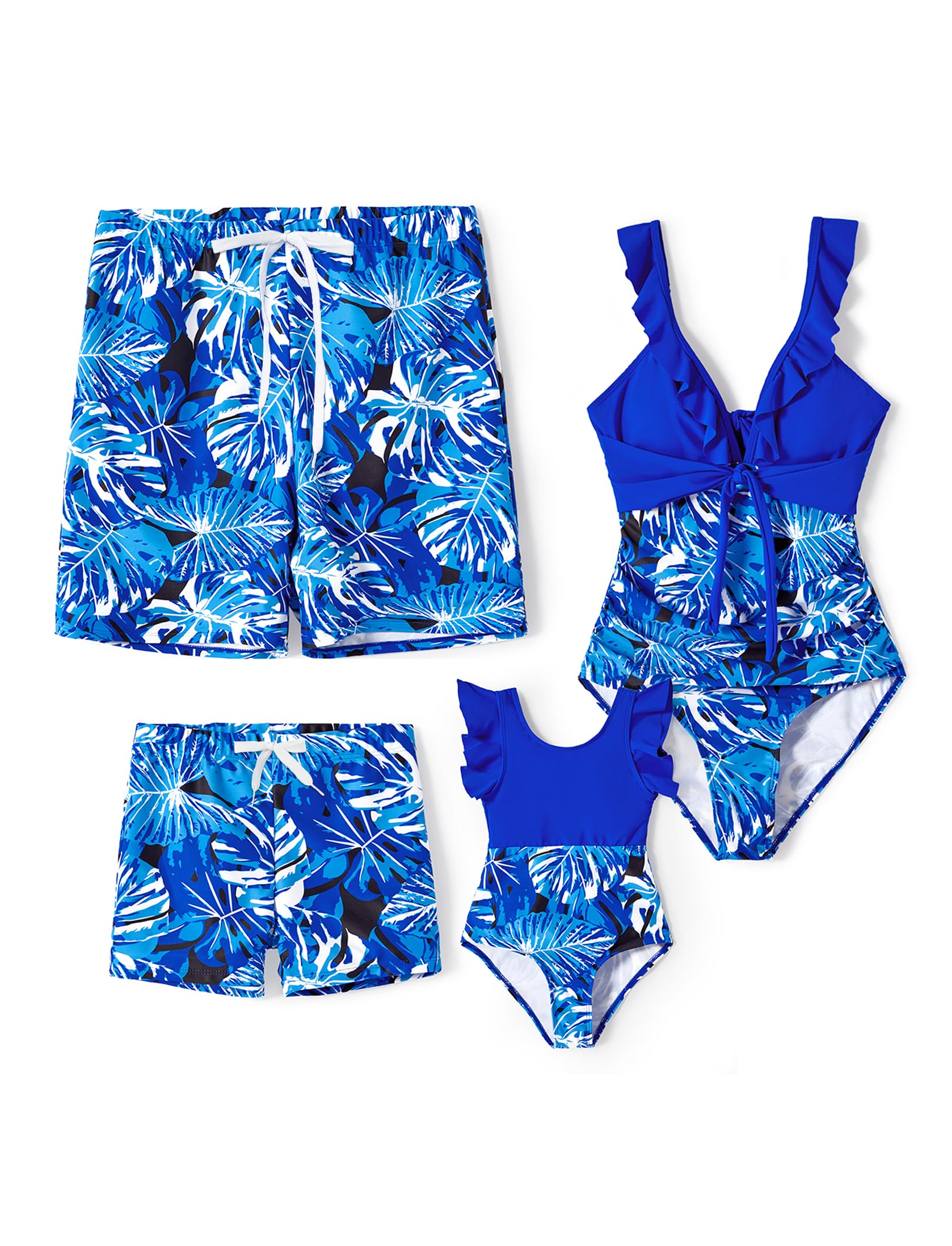 Photo 1 of PATPAT Girls Floral Ruffled One-Piece Swimsuit - Ink Blue, 6-7 Years