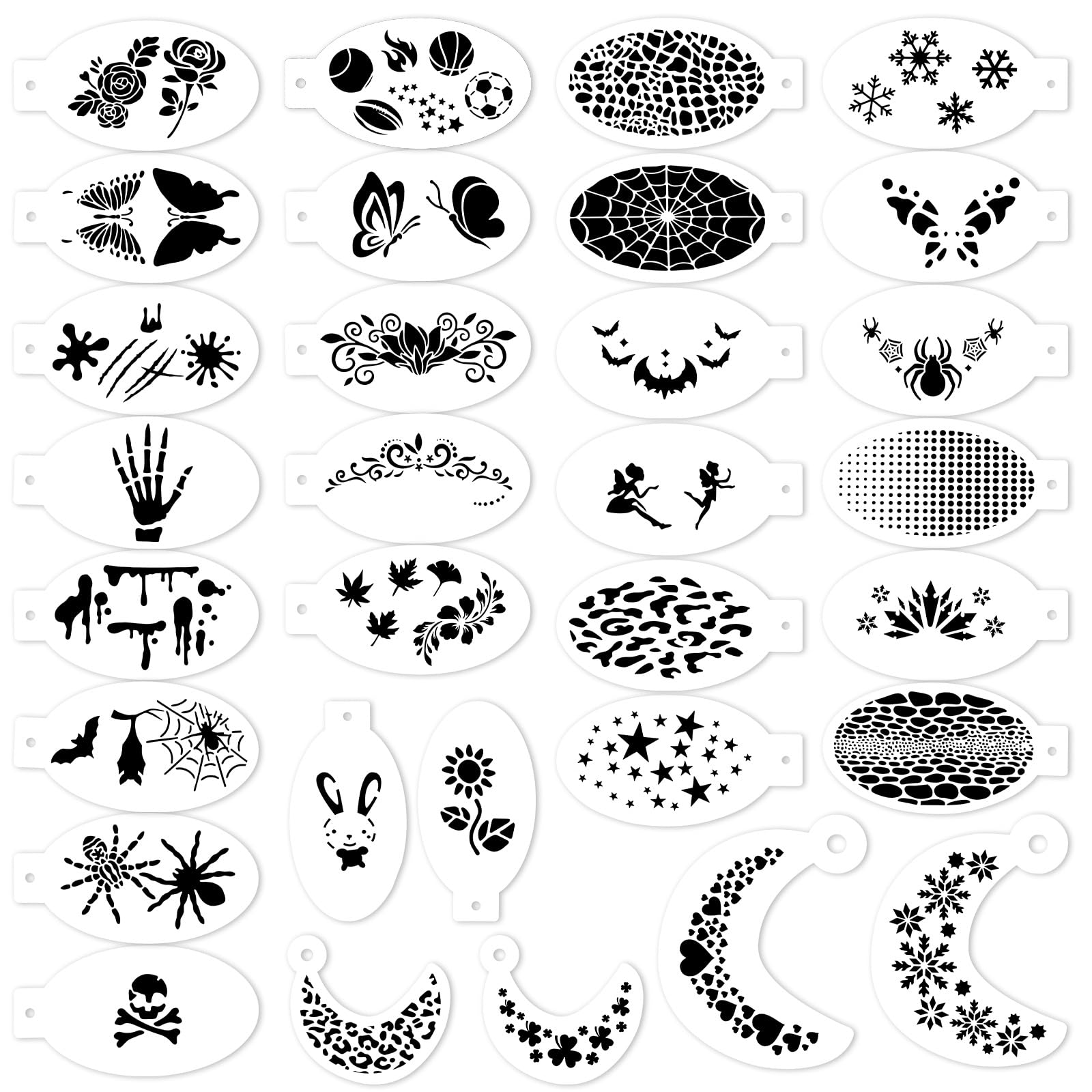 30Pcs Reusable Face Paint Stencils,Face Tattoo & Body Makeup Painting Stencils Templates,Fashion Animal Character Design