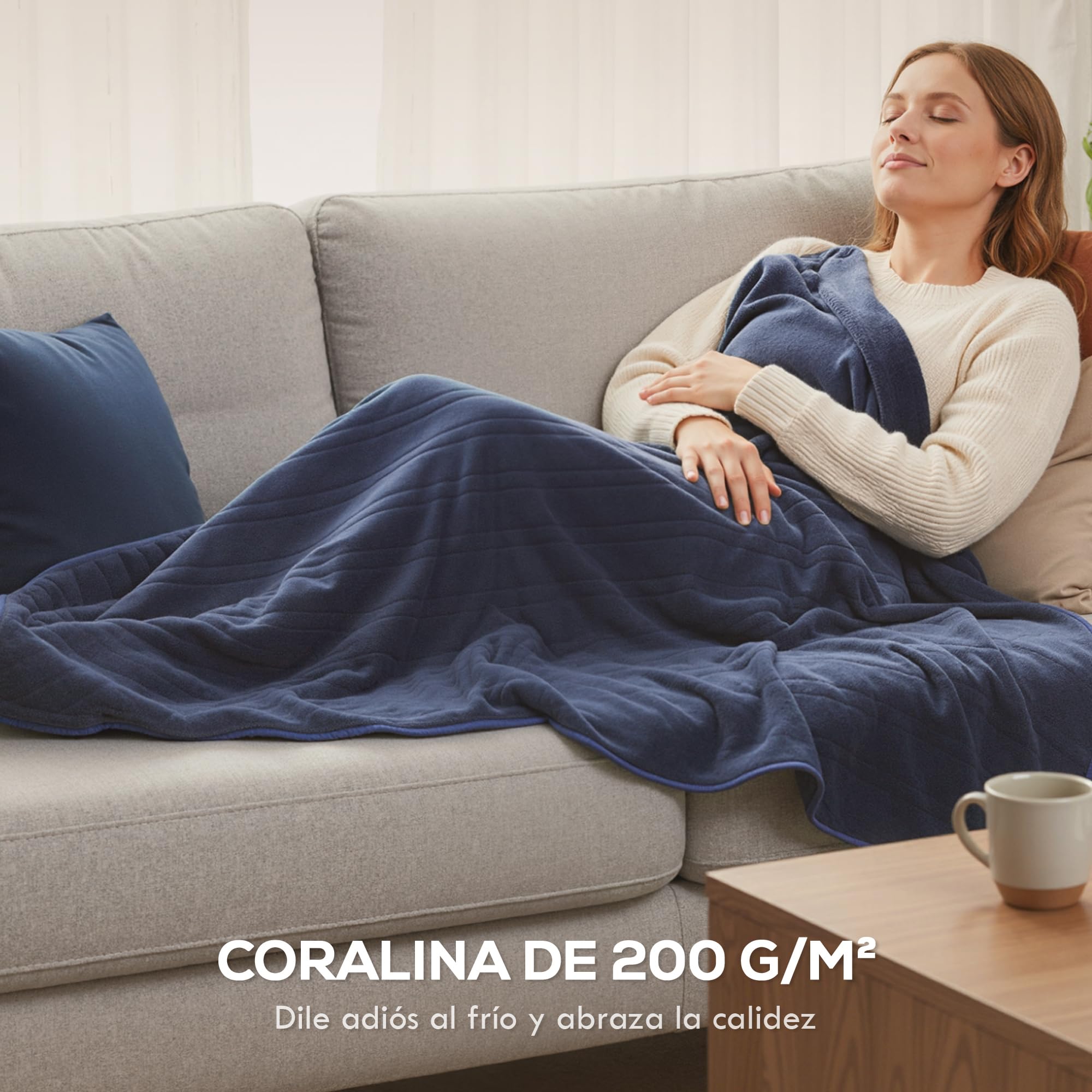 HOMCOM Manta Eléctrica Grande 180x130 cm con 9 Niveles de Temperatura y Temporizador, Manta Térmica de Coralina para Sofá, Pantalla LED, Lavable a Máquina, Protección contra Sobrecalentamiento, Azul