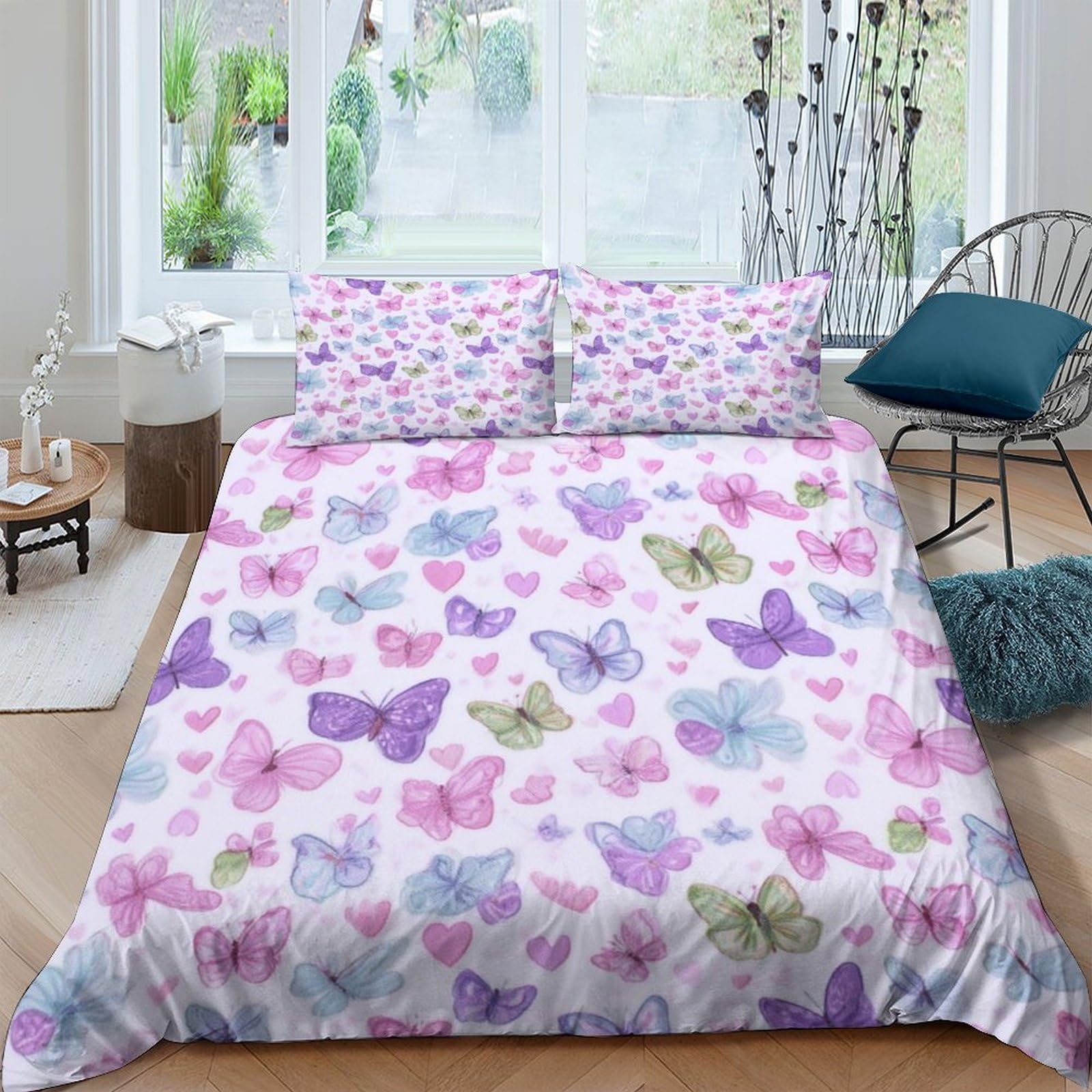 Ctjqhvkz Style-10 3D Printed Butterfly Meadow Fitted Sheet Microfiber Soft Pink Purple Green Butterfly Bed Cover For Bedroom Dorm Mattress Protection Decor Single（135X200cm）