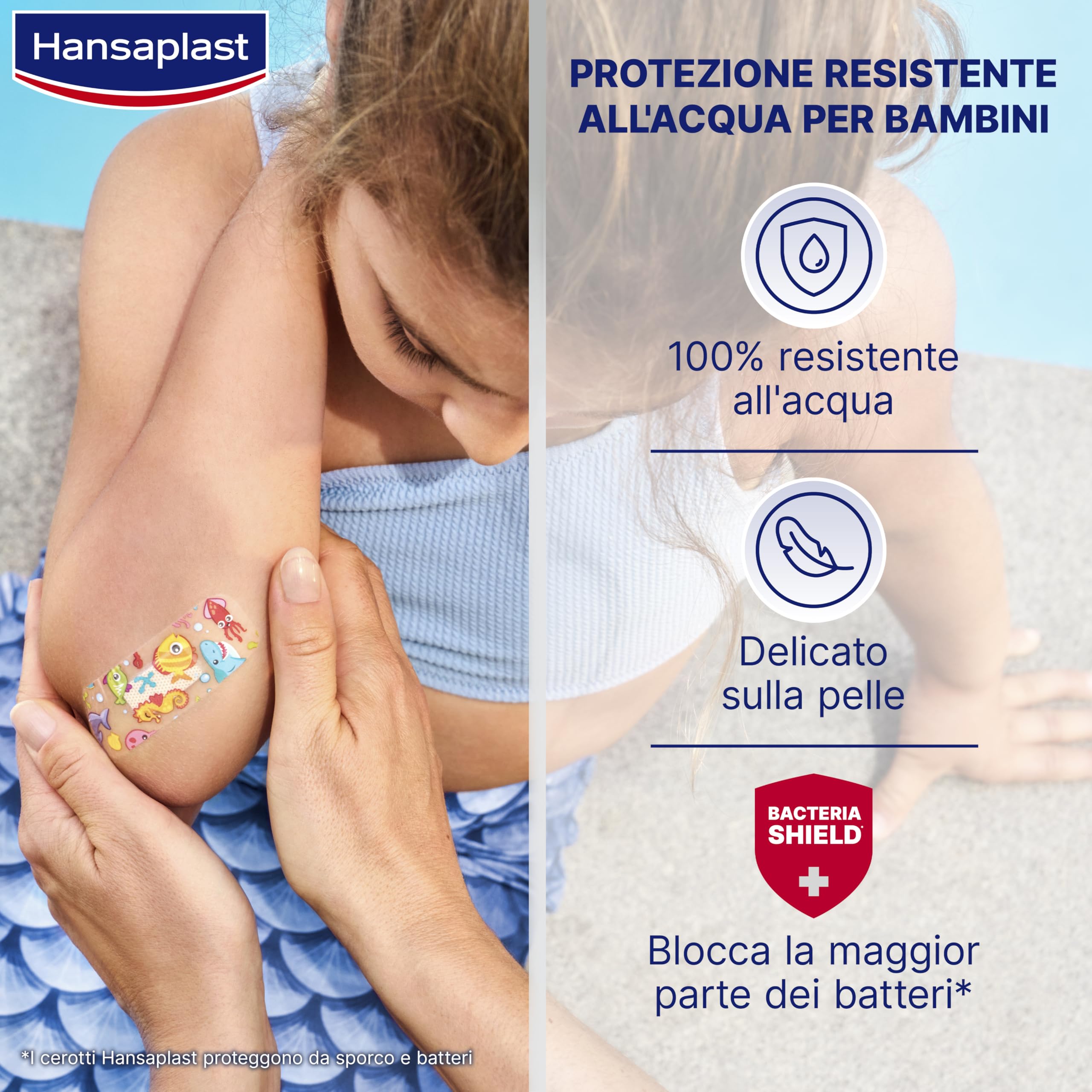 Hansaplast Cerotti Aqua Protect Kids, Cerotti bambini dal design colorato 100% resistenti all'acqua, Impermeabili per bagnetto, mare e piscina, 1 confezione da 20 pezzi in 2 formati