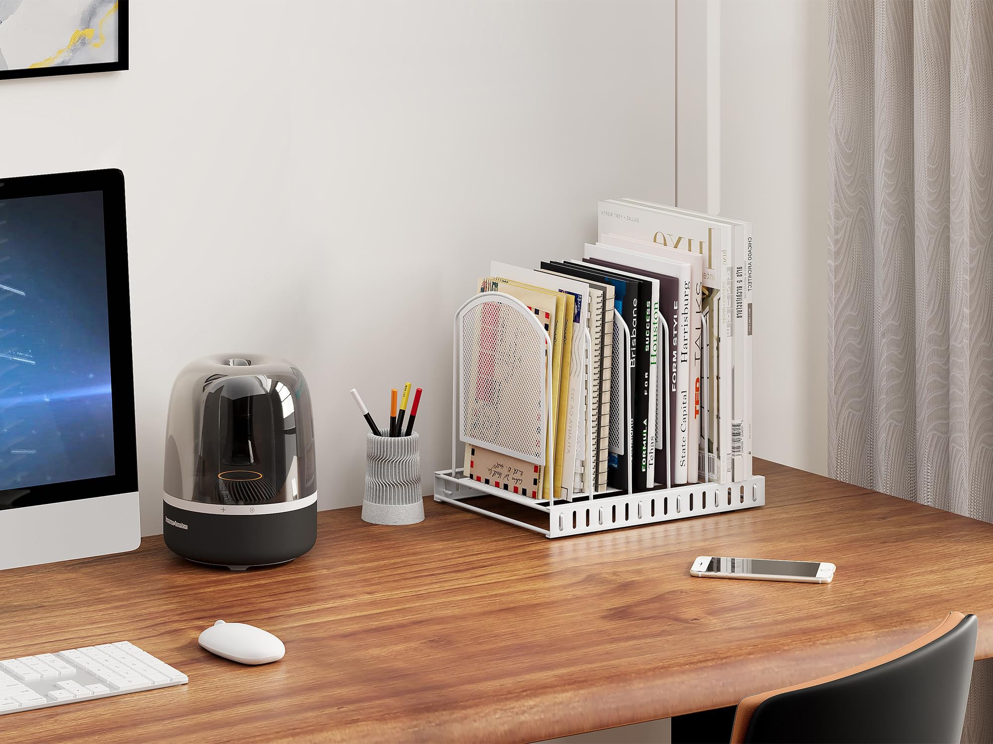 EasyPAG 5 Compartiments Métal A4 Vertical Porte-Revues,Banette de Rangement Bureau,Organisateur de Magazine,Corbeille à Courrier,Bannette Papier,Range Document pour Bureau & Maison,Blanc