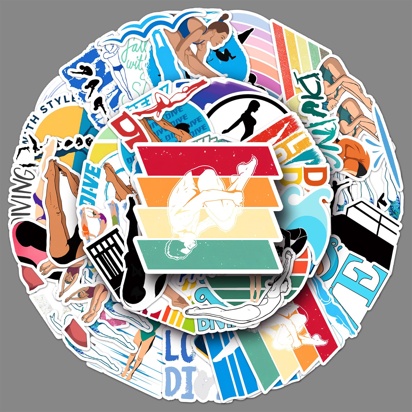 50PCS Diving Waterproof Stickers,Aquatic Swimming Decal for Children Teens Adults Girl Boys Decoration Water Bottle Scrapbook Refrigerator Luggage Computer Phone Skateboard Bike Helmet - Image 4