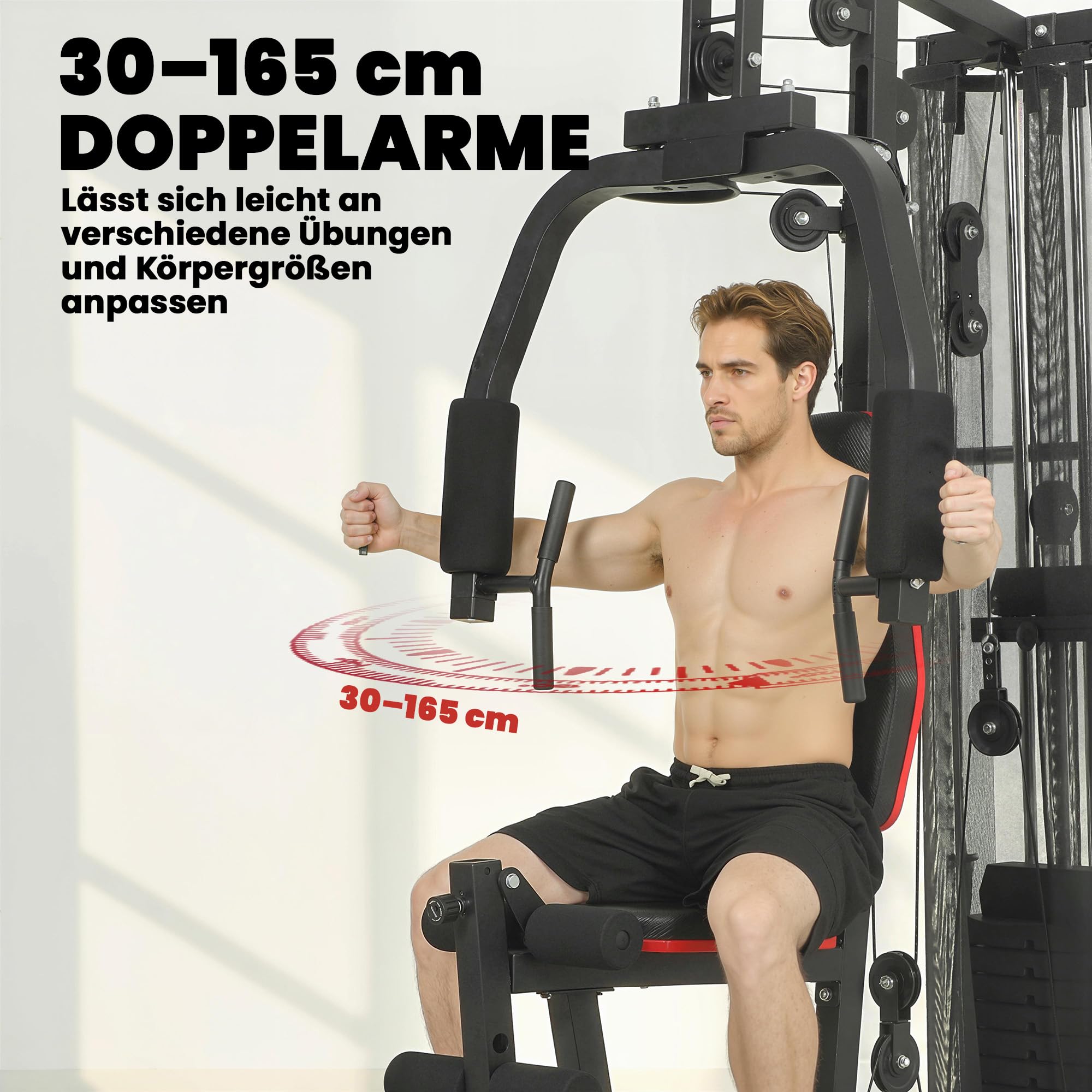 SPORTNOW Station de musculation avec poids de 65 kg, barre de traction à latte, barre papillon, banc de préacher, banc de musculation des jambes, appareil multifonction Smith Machine Multistation