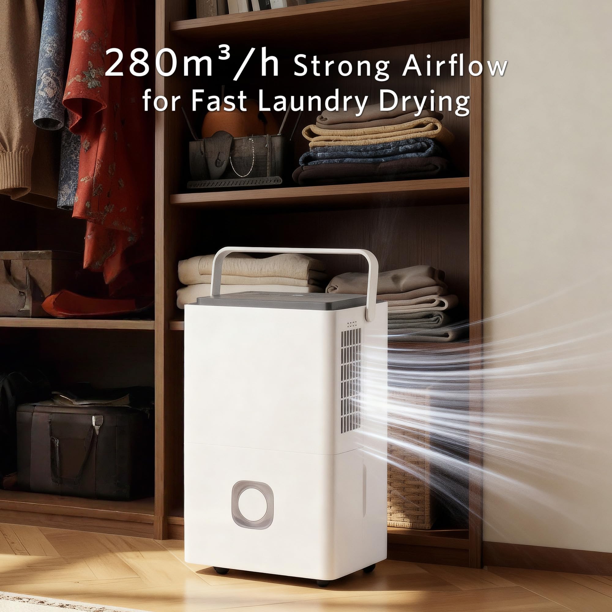 Deshumidificador Eléctrico Portátil Silencioso:50L/Día Ahorro Energético Depósito 4.5L Drenaje Continuo con Tubo para Sótano Garaje Baño Oficina Habitación Cocina y Trastero