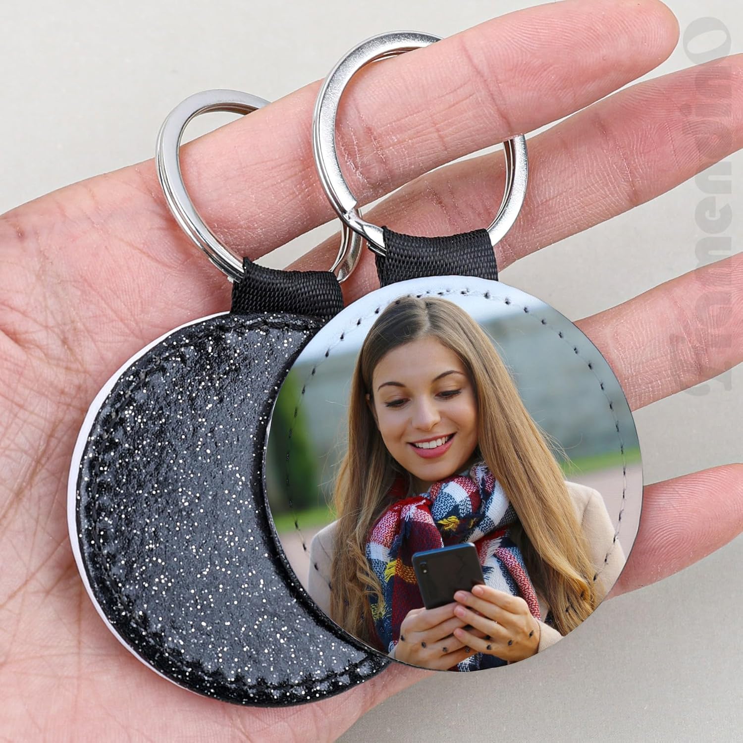 Framendino, 20 Pack Sublimation Blanks Keychain PU Leather Keychains Heat Transfer Key rings Glitter Round Chains for DIY Craft - Image 7