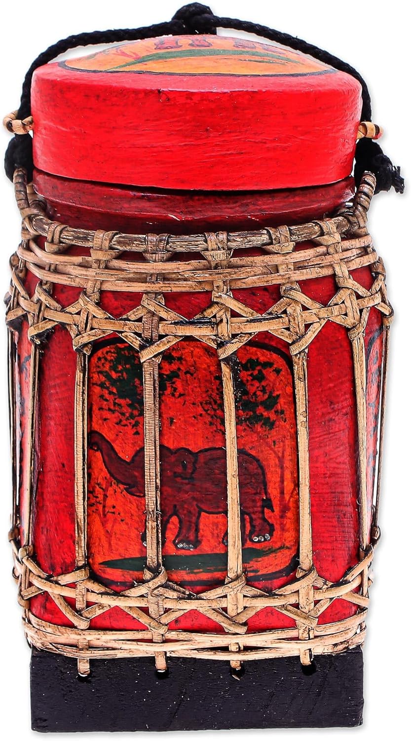NOVICA Artisan Handmade Ceramic Decorative Jar Red from Thailand Accessories Jars Bottles Painted East Meets West [jars 7in H x 4.3in W x 4.1in D Lid 1.3in H x 3.3in Diam. Rope 25.5in L] ' Lanna