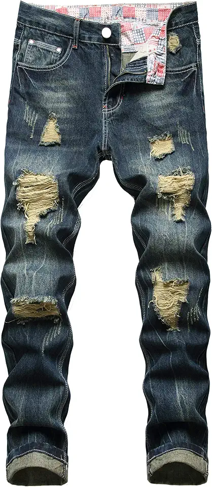 LAMKUKU Men's Ripped Jeans Slim Fit Casual Distressed Denim Pants
