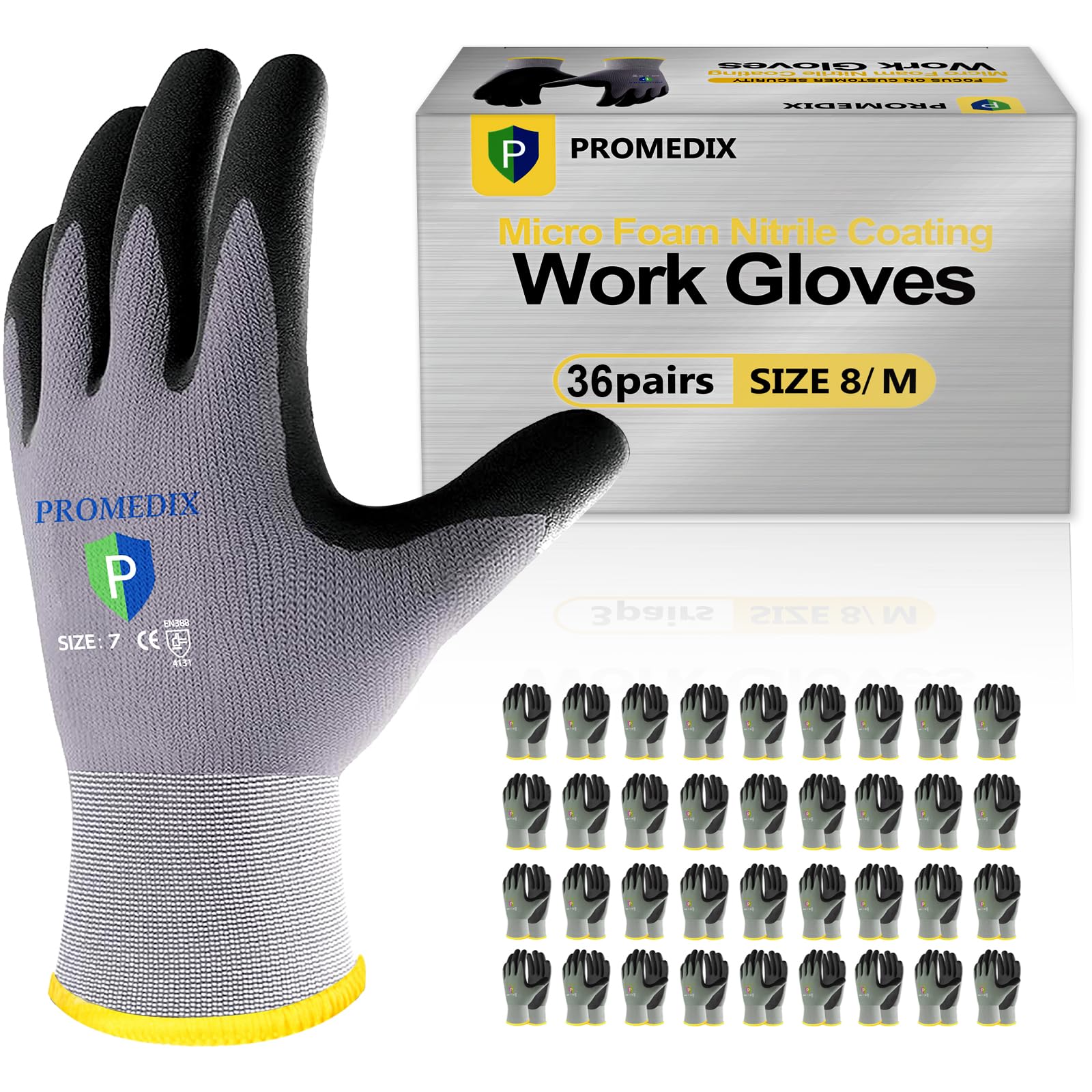 PROMEDIX P Nitrile Coated Work Gloves,MicroFoam Safety Work Gloves Men,Seamless Knit Nylon&spandex Gloves with Grip