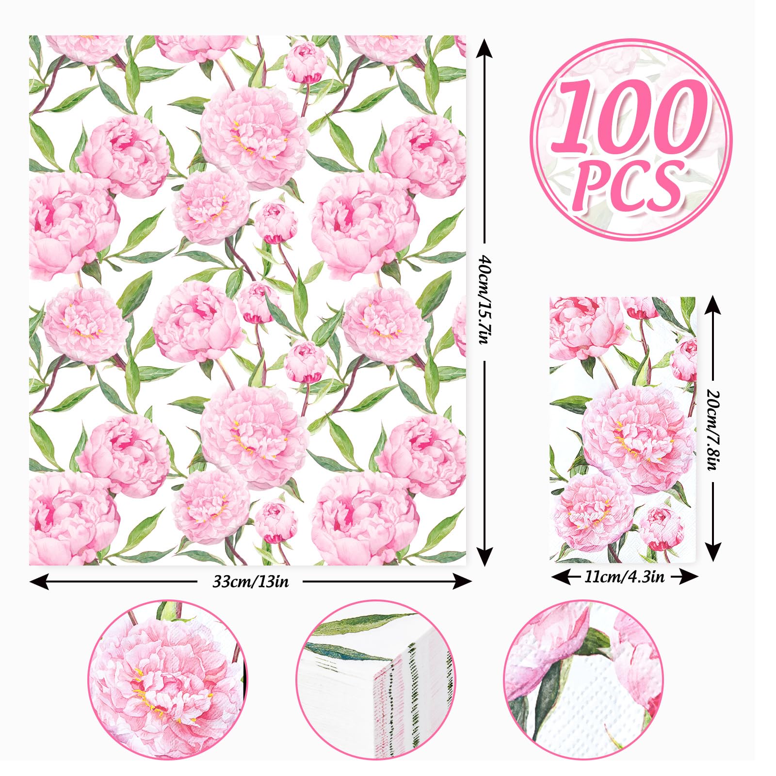 Whaline Papierservietten Zum Muttertag – 80 Stück Mit Rosenblüten-Muster