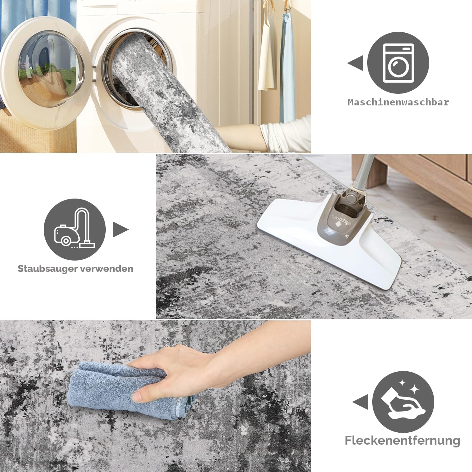 Cekene Läufer Flur 80x300cm Abstrakter Teppich Läufer rutschfest Waschbar Küchenläufer Grau Lang Flur Teppich für Eingang Badezimmer Waschküche Schlafzimmer Wohnzimmer