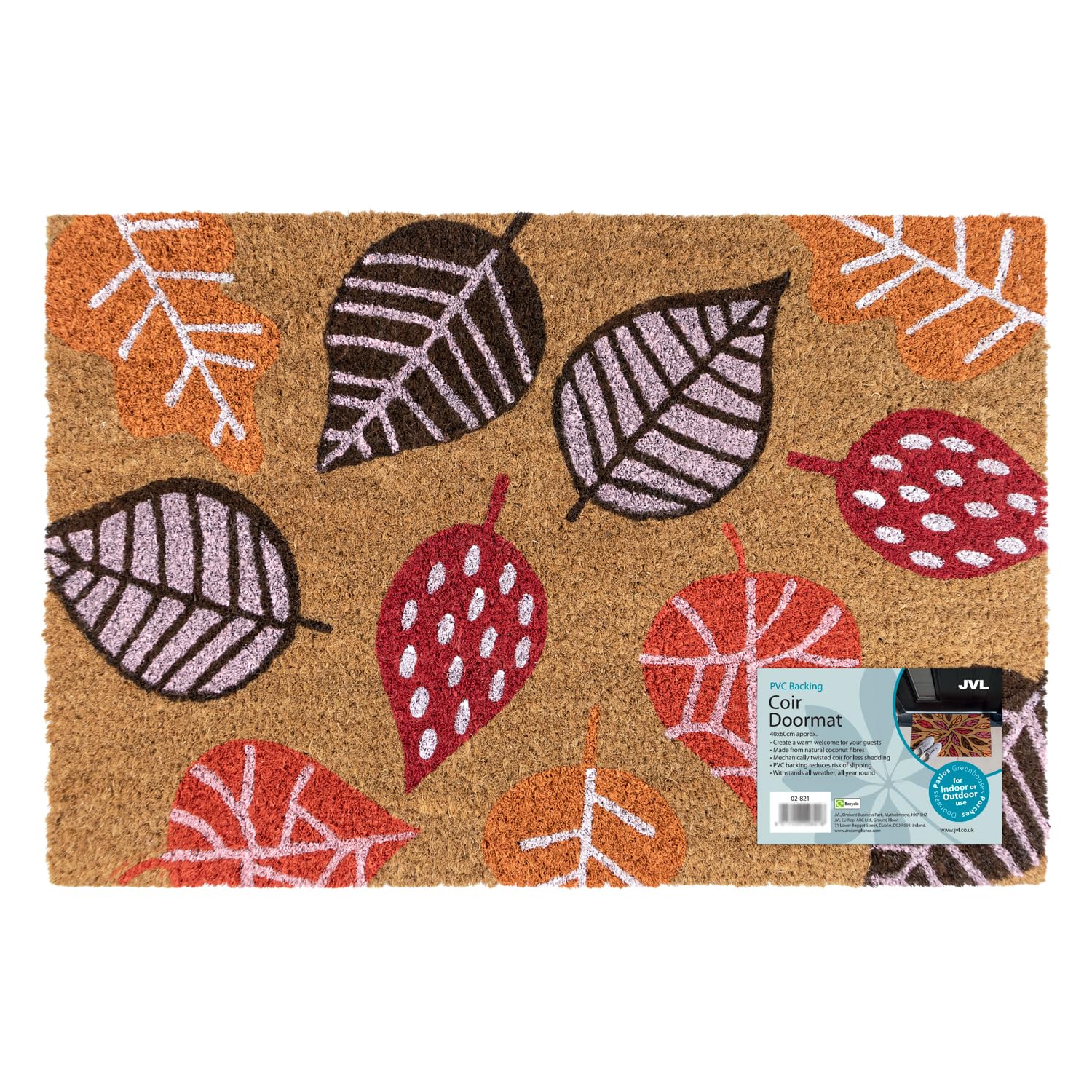 JVL PVC Backed Coir Doormat 40x60cm Scattered Autumn Leaves Door Mat