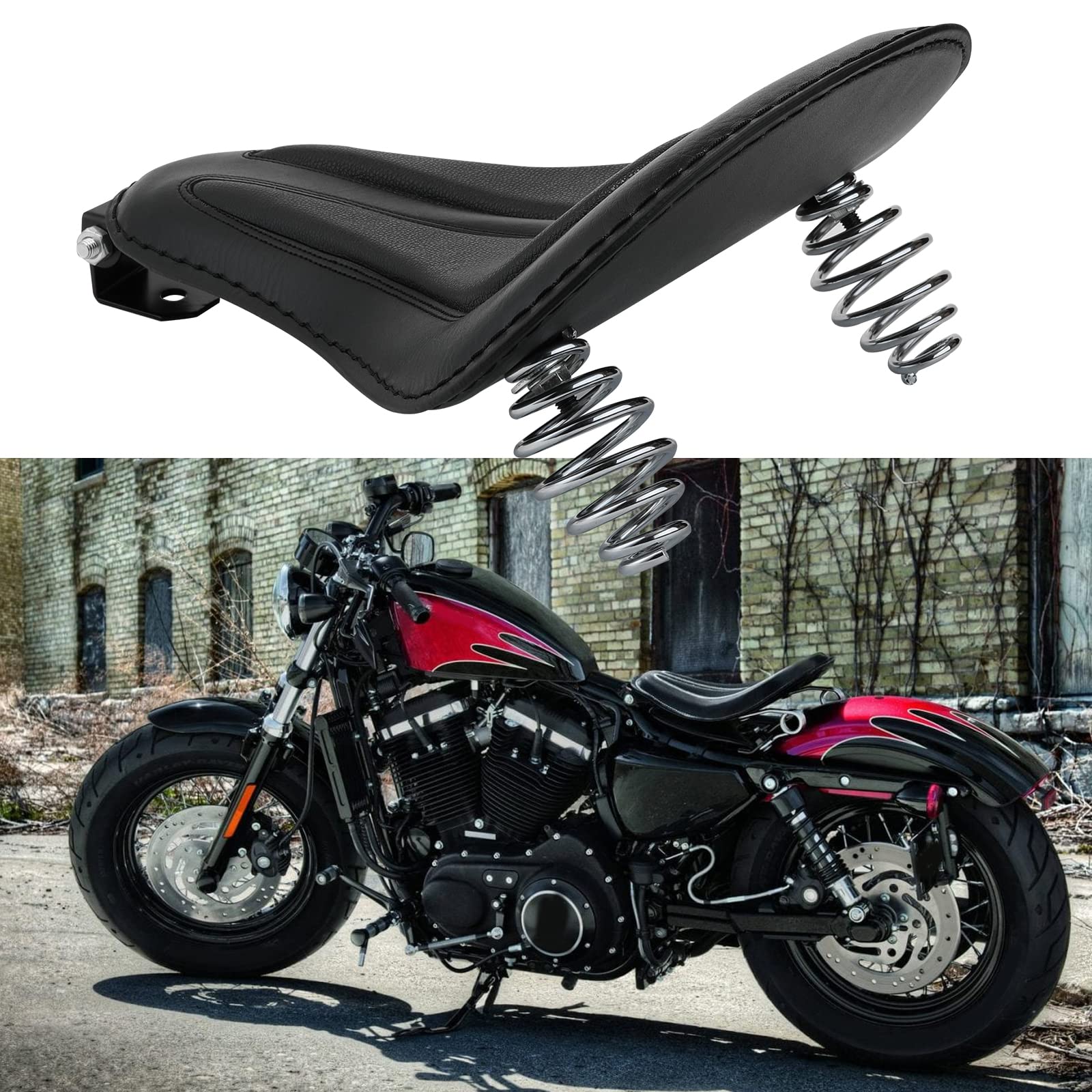 NATGIC Universal Motorcycle Crocodile Leather Saddle Solo Seat Cushion Spring For Harley/Honda - View #7