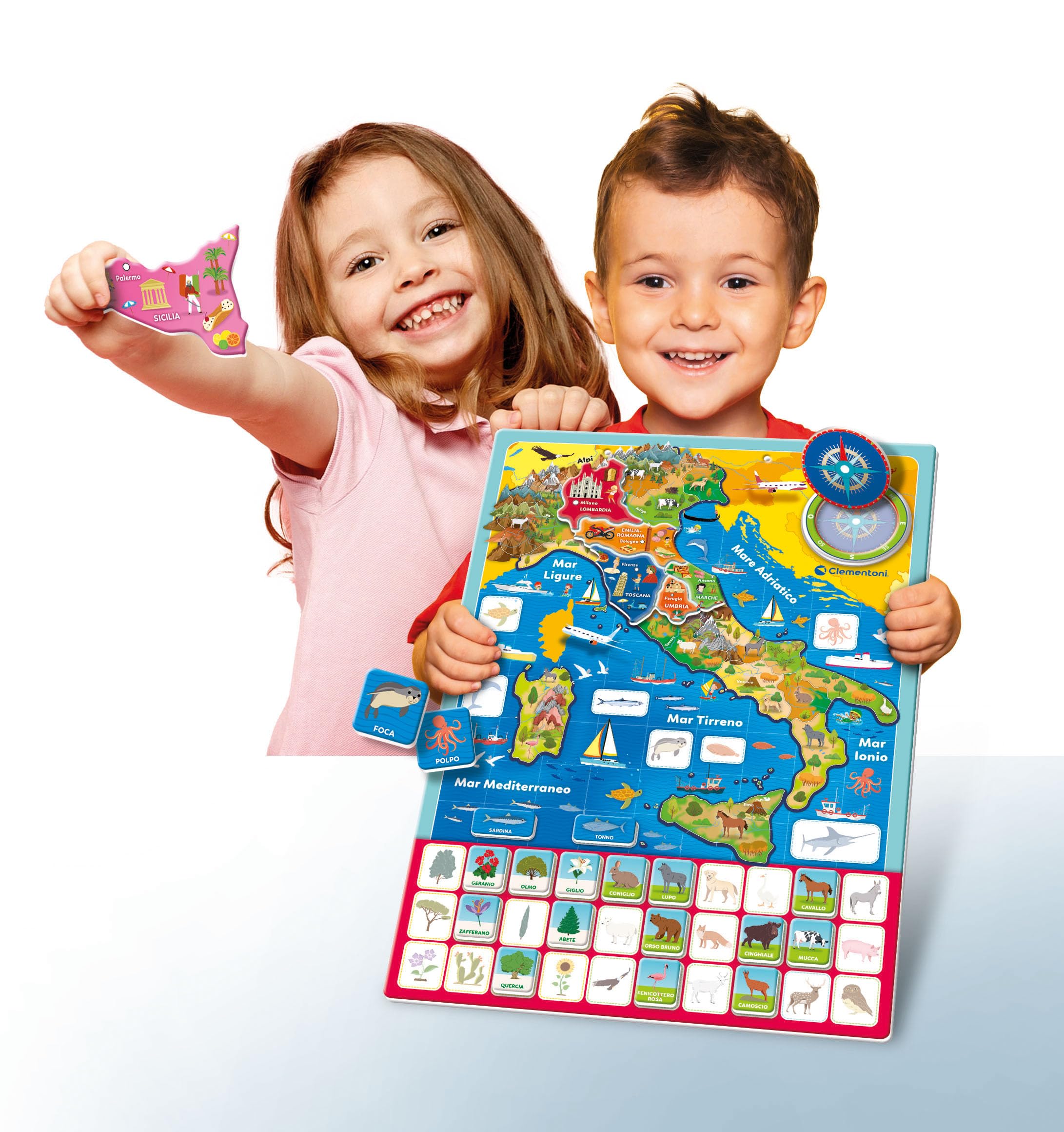 Clementoni - 16751 - Sapientino - Geo-Puzzle Magnetico Italia - Puzzle con Cartina Dell'Italia Fisica, Gioco Educativo di Geografia per Bambini dai 4 Anni (Gioco in Italiano)