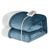 SUNVIVI Electric Heated Blanket, 84" x 62" Twin Size Electric Blanket with 10 Heating Levels and 12 Hours Auto-Off, Soft Flannel Blanket with ETL Certification, 5 Year Warranty, Blue