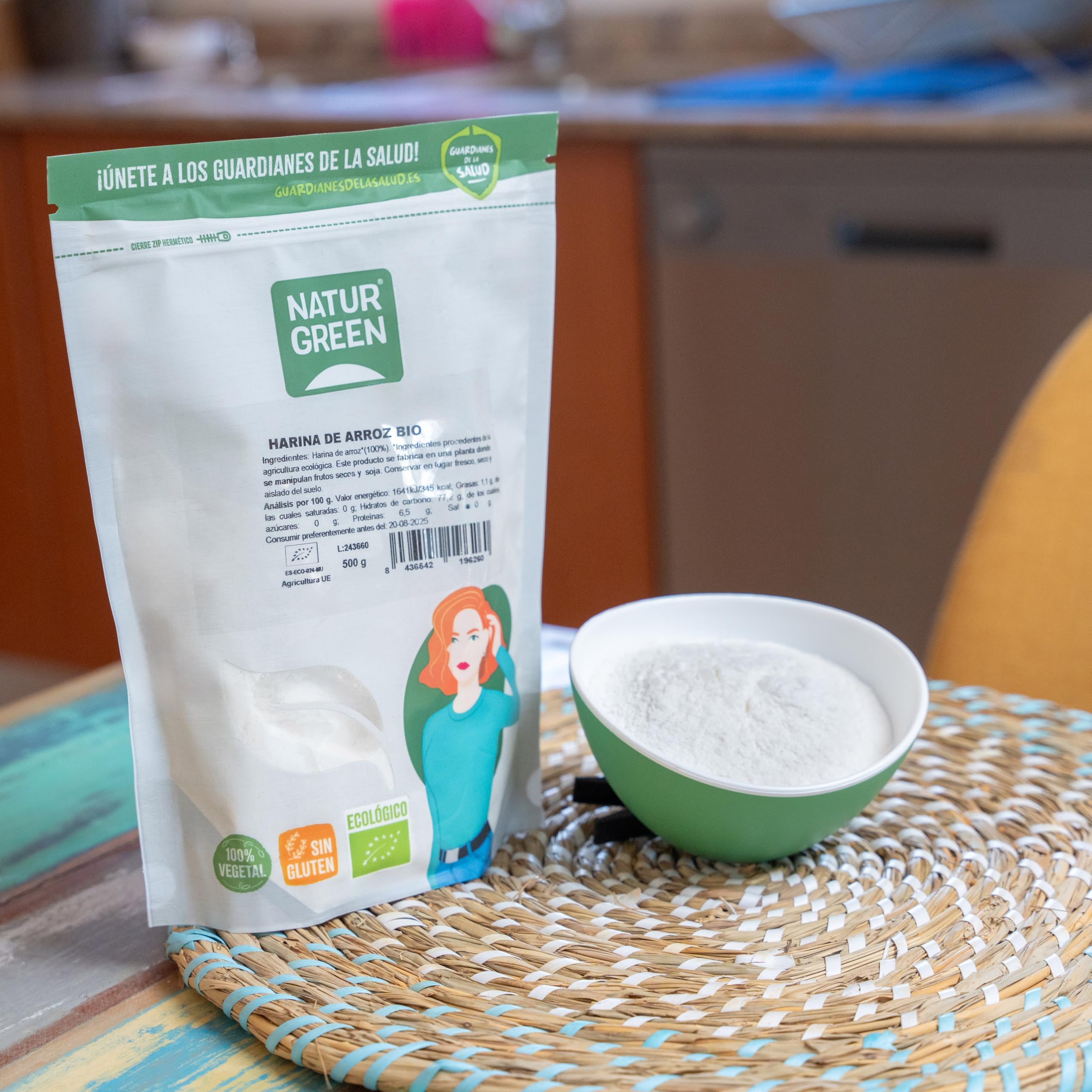 NaturGreen - Harina de Arroz, Arroz Blanco Molido, Ecológico, Condimento Bio, 100% Vegano, Sin Gluten - 500 g