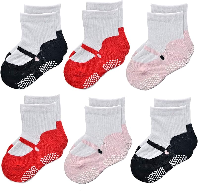 medias EPEIUS unisex para bebé niña niño antideslizantes (juego de 6) | Lindos medias de aspecto de zapato de bebé con pinzas. Estancia de algodón suave en botines para 0-6m 6-12m 1-2T 3-5T bebés recién nacidos