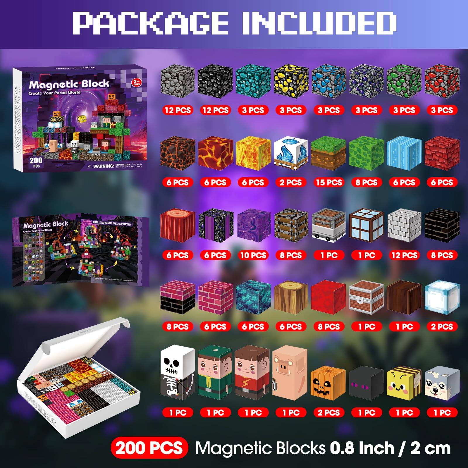 Blocco costruzione magnetica 200 pezzi, costruzione magnetica bambino per 3+ anni, cubo magnetico ragazzo ragazza, giochi magnetici per bambini avventure regalo per Natale compleanno