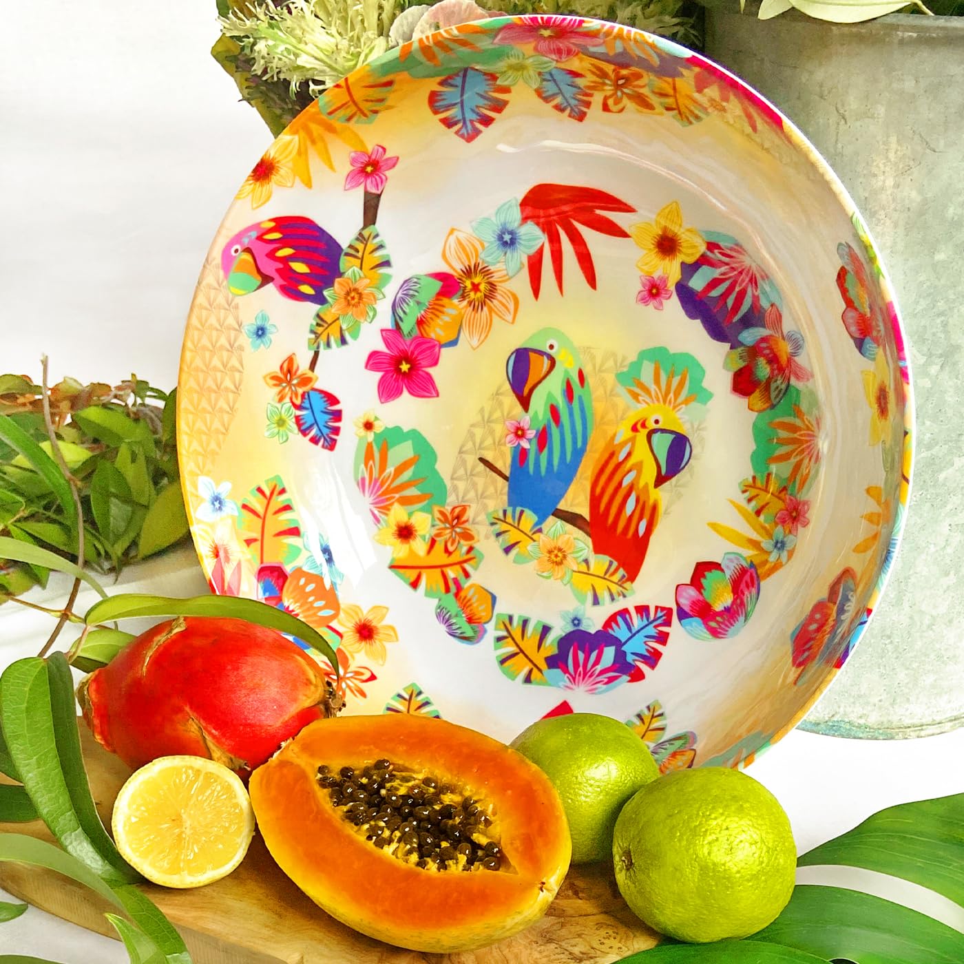 Les Jardins de la Comtesse - Grand Saladier en Mélamine - Perroquets de Bahia - 4L / Ø 31 cm - Multicolore - Service de Table de la Vaisselle Quasi-Incassable MelARTmine