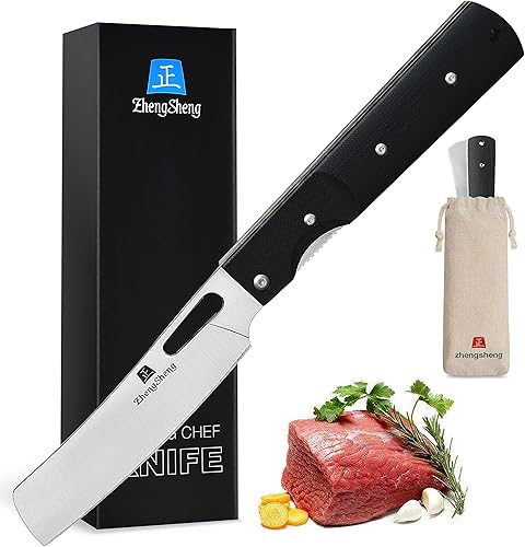 ZhengSheng Folding Chef Knife 4.8" Sharp 440A Stainless Steel Blade G10 Handle Pocket Foldable Japanese Style Kitchen Knife for Outdoor Camping
