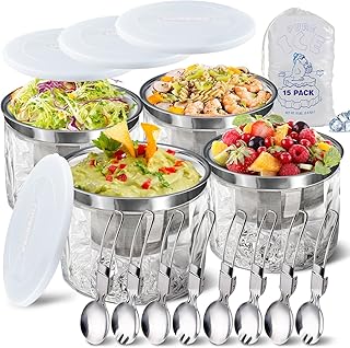 LIMOEASY Chilled Dip Bowl (4 Pack), 25oz Ice Serving Bowl with Lid for P...