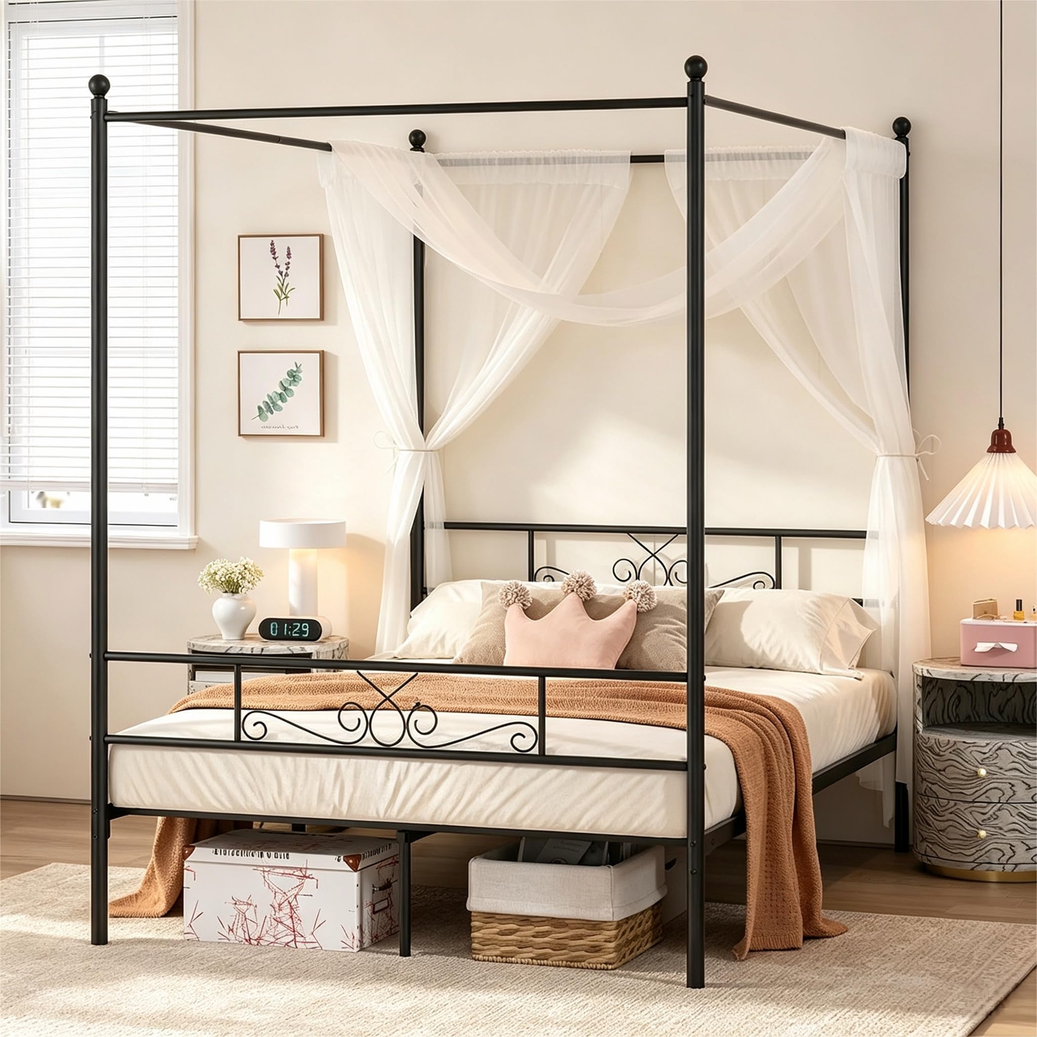 Weehom Full Metal Canopy Platform Bed Frame with Headboard